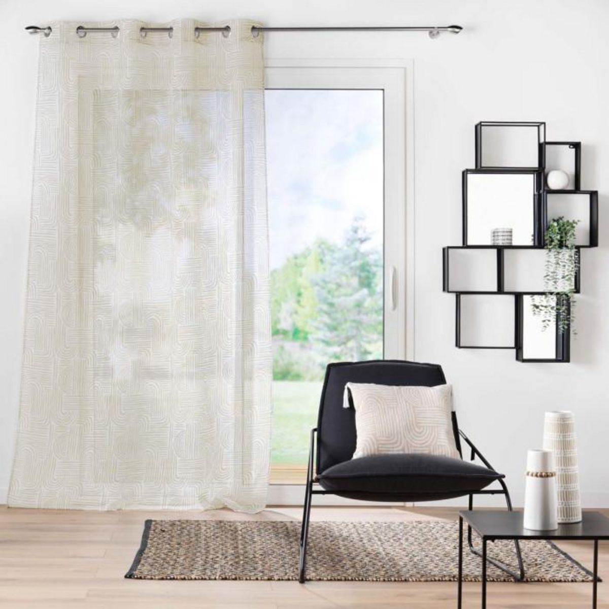 Paris Prix Rideau Voilage à Œillets Imprimé  Pandore  140x240cm Blanc