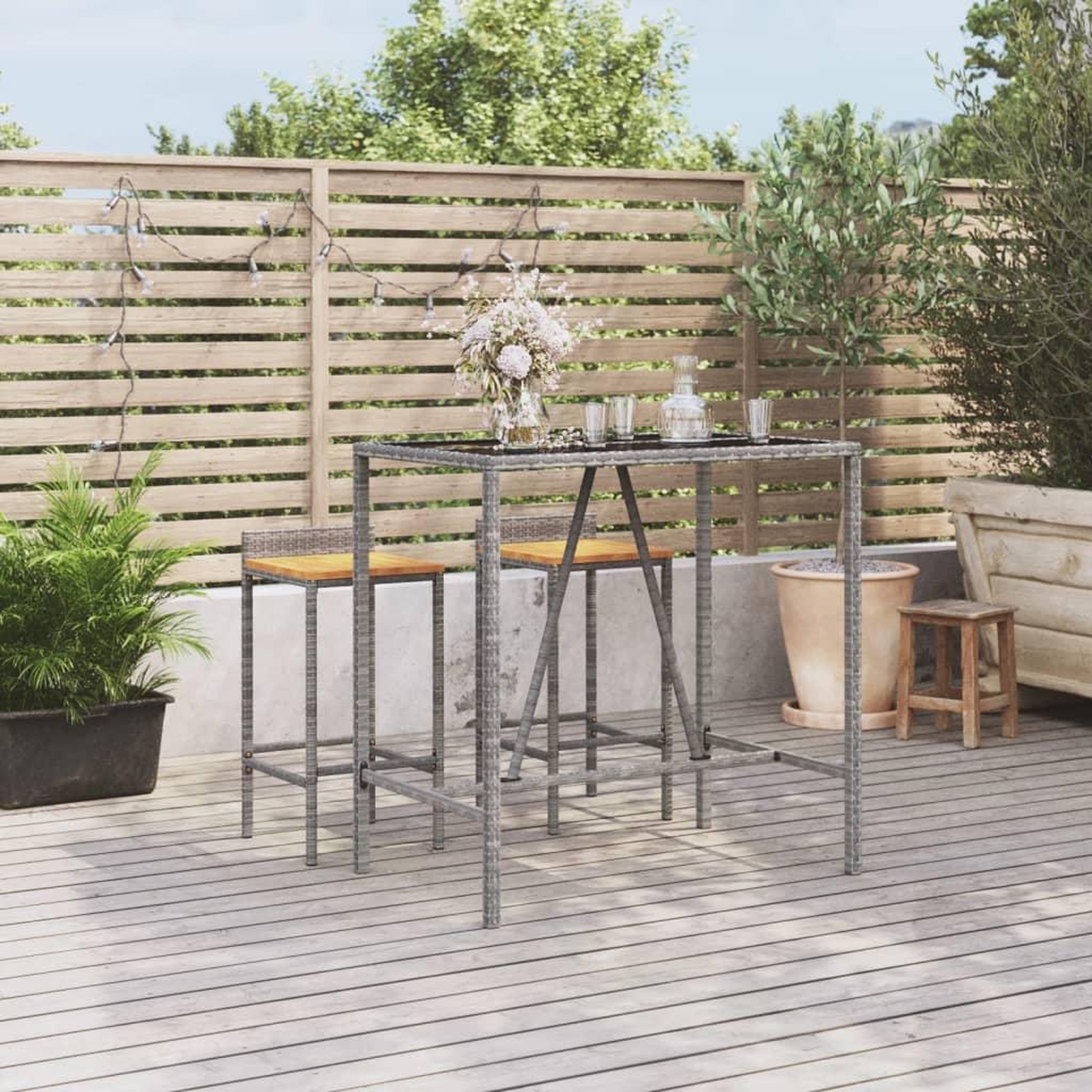 Voir la diapositive 1 : VIDAXL Table de bar et dessus en verre gris 110x70x110 cm poly rotin