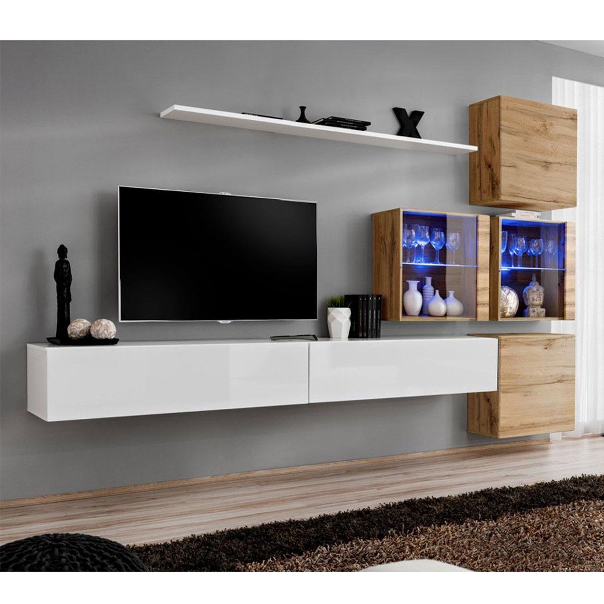 Paris Prix Meuble tv mural design  switch xix  310cm blanc & naturel