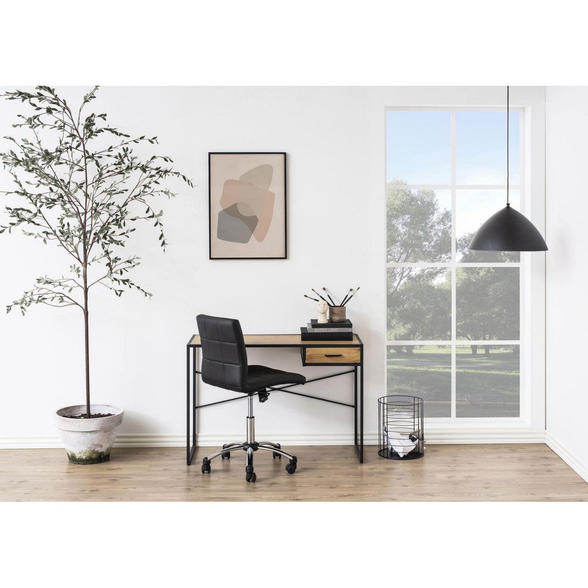 TOILINUX Bureau en MDF et métal 1 tiroir - L 110cm x l. 45cm x H. 75 cm - Beige et Noir