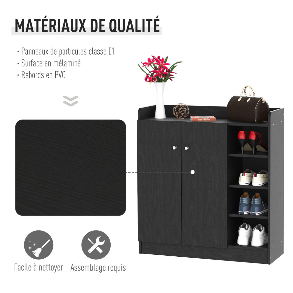 HOMCOM Armoire / etagere / meuble a chaussures très pratique en panneaux de particules noir