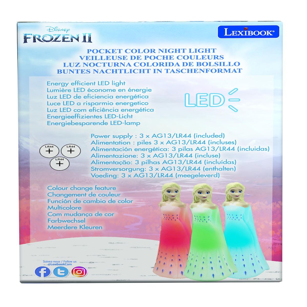 Lexibook Veilleuse en 3D avec variation de couleurs Elsa Reine des Neiges