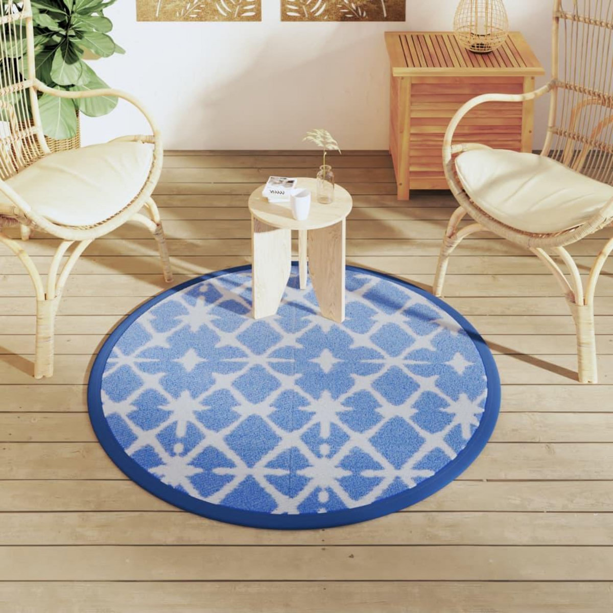 VIDAXL Tapis d'exterieur ARAKIL bleu et blanc Ø120 cm PP