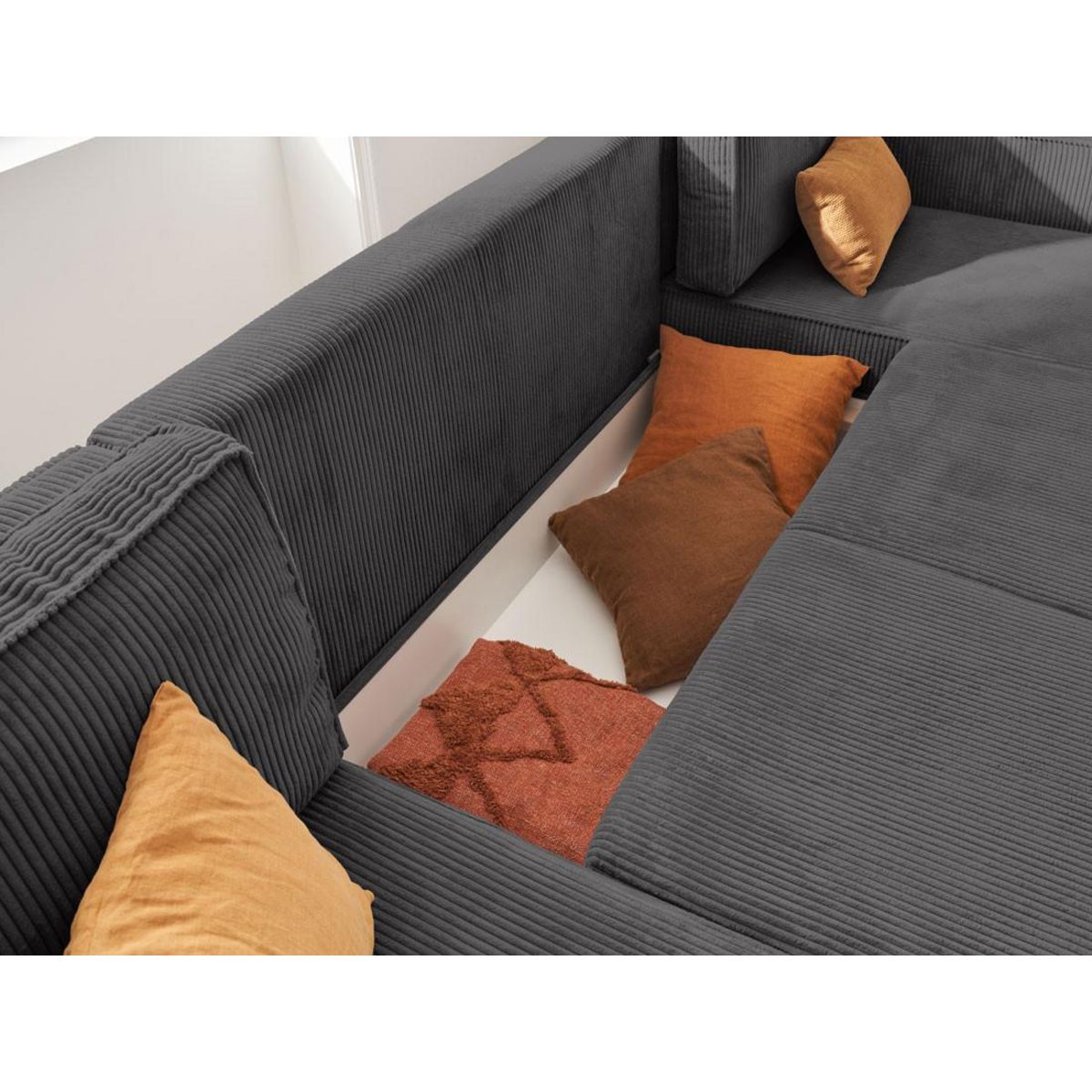 LISA DESIGN Charlie - canapé panoramique en u - 7 places - convertible avec coffre - en velours côtelé