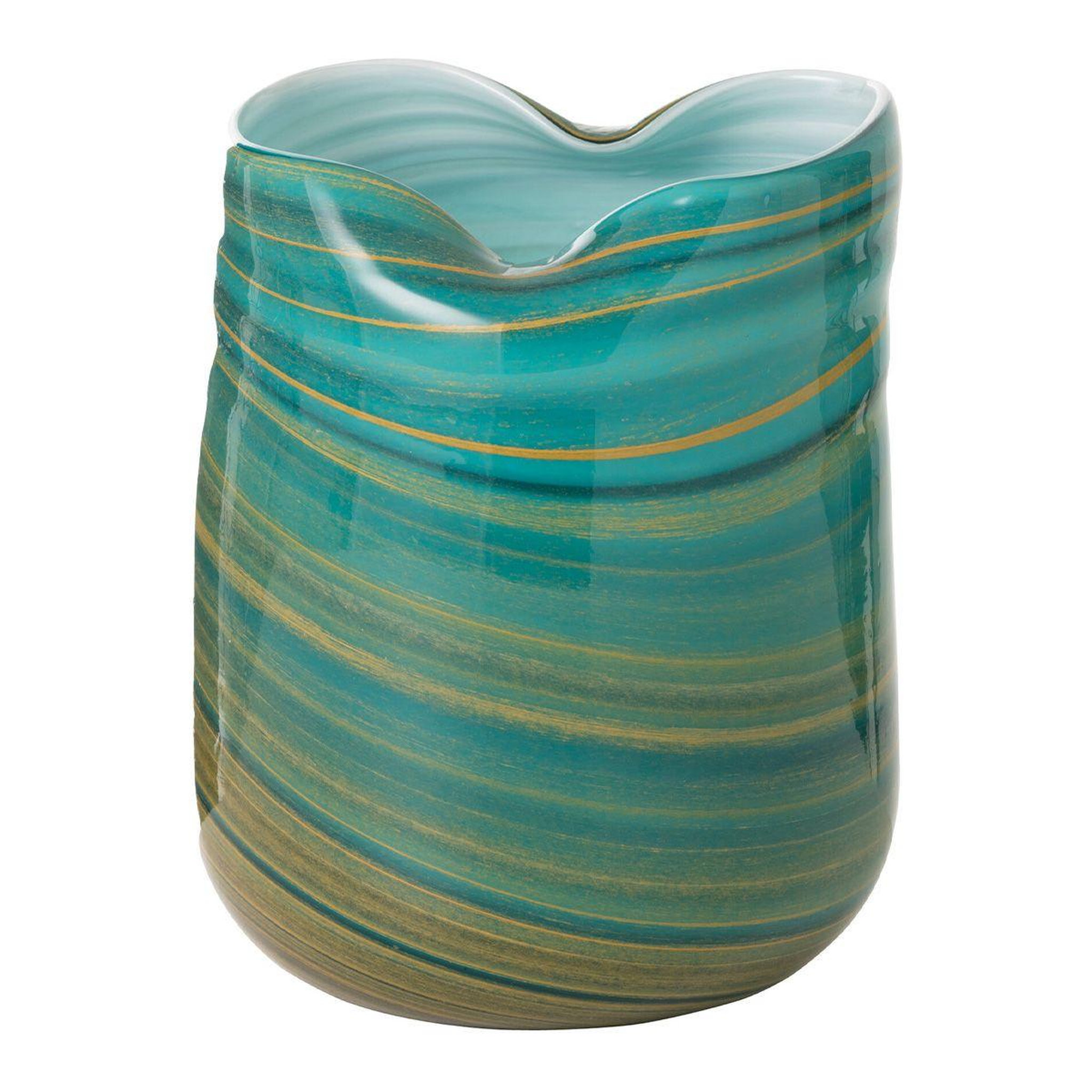 Voir la diapositive 1 : J-LINE Vase design en verre  vague  20cm bleu azur