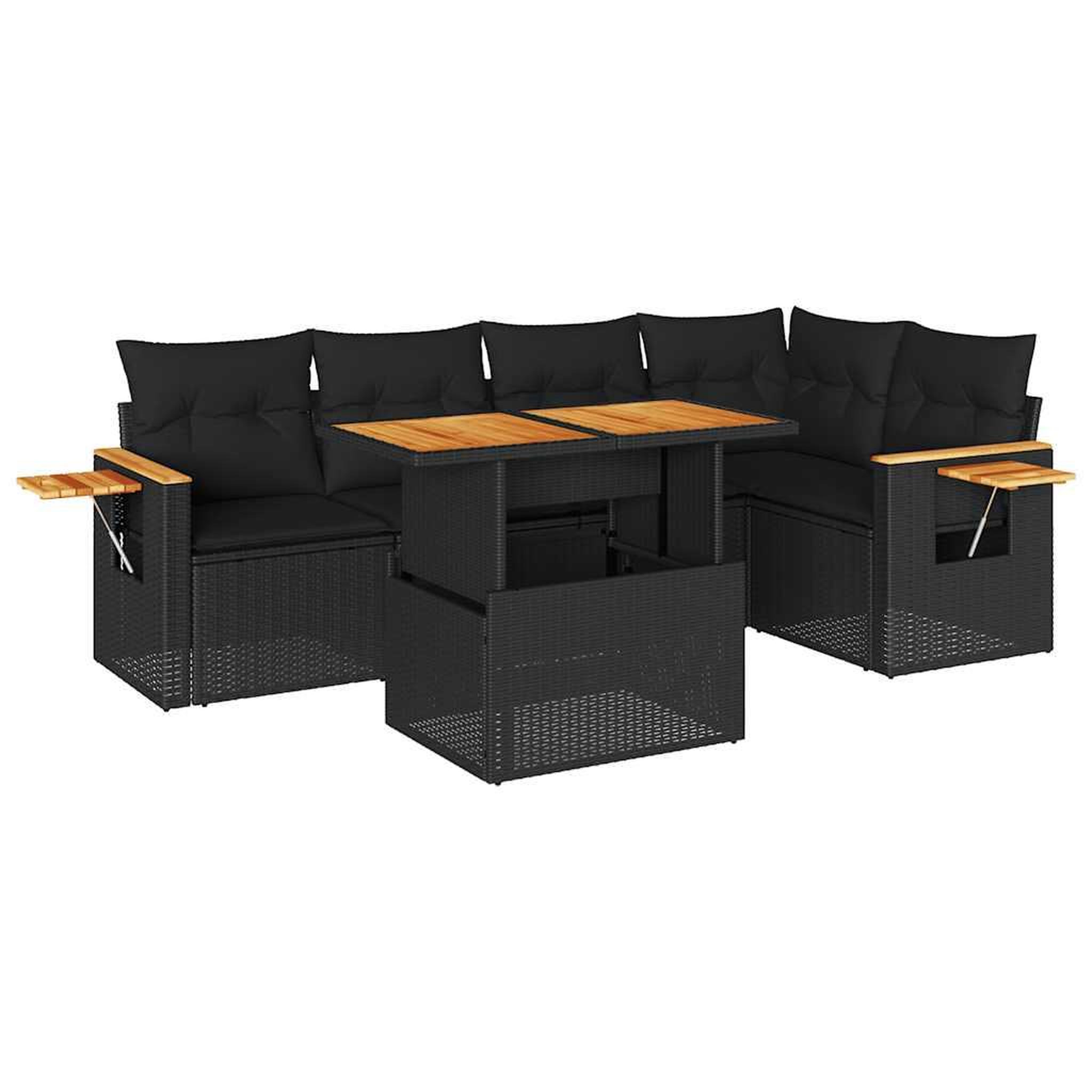 Voir la diapositive 2 : VIDAXL Salon de jardin 6 pcs avec coussins noir resine tressee acacia