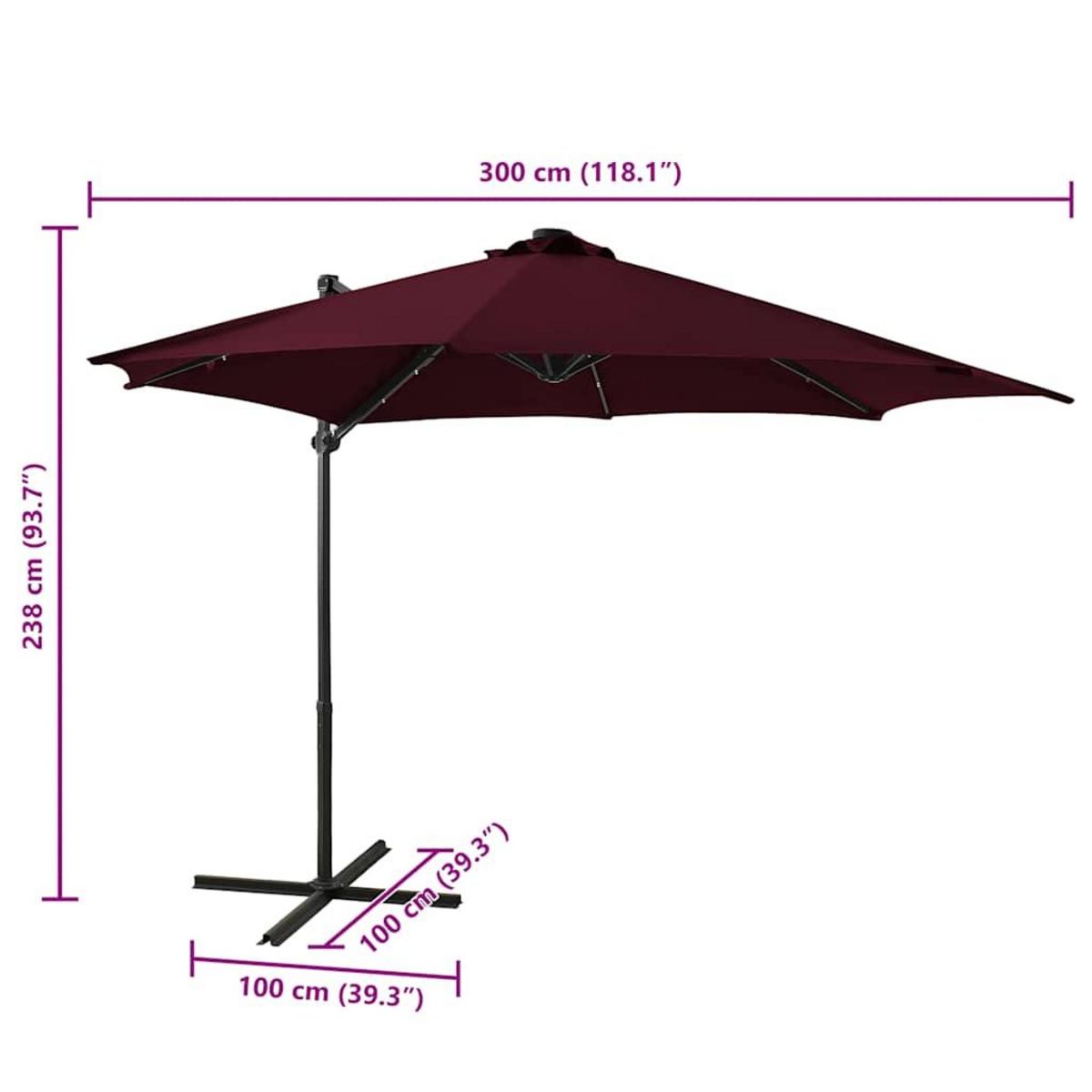 VIDAXL Parasol de jardin en porte-a-faux avec mat et lumieres LED