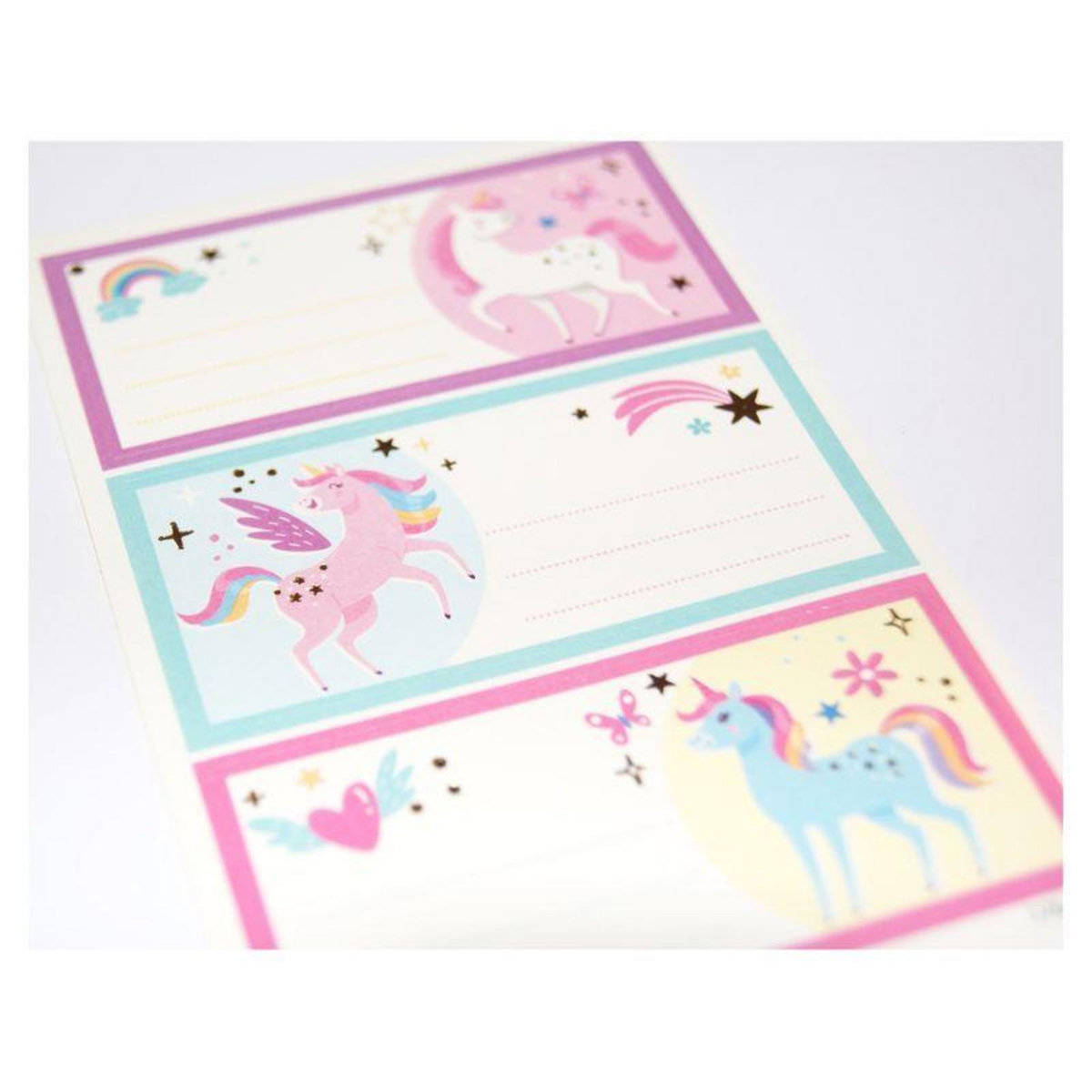 GLOBAL GIFT 12 étiquettes adhésives scolaires - Rectangle - Licornes magiques
