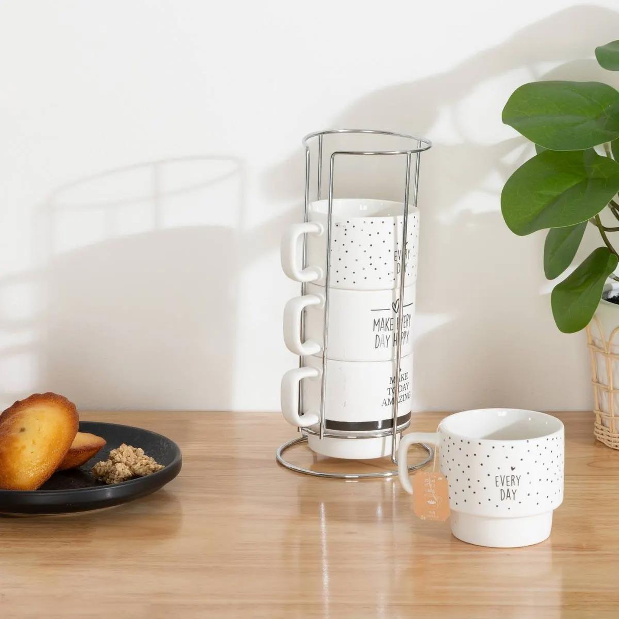 Voir la diapositive 3 : SECRET DE GOURMET Lot de 4 mugs sur rack  happy  22cl blanc