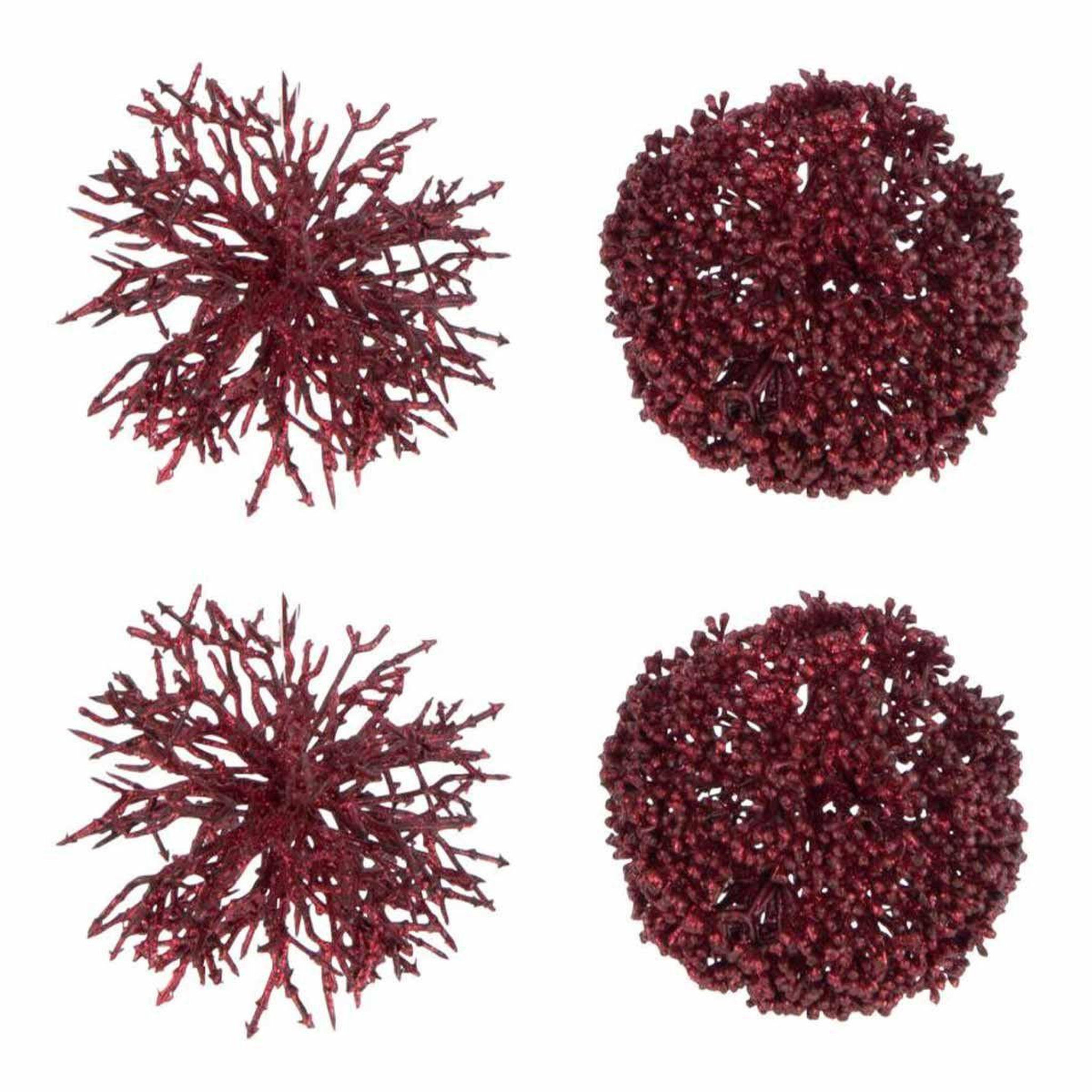 J-LINE Lot de 4 boules de noël  corail  10cm rouge