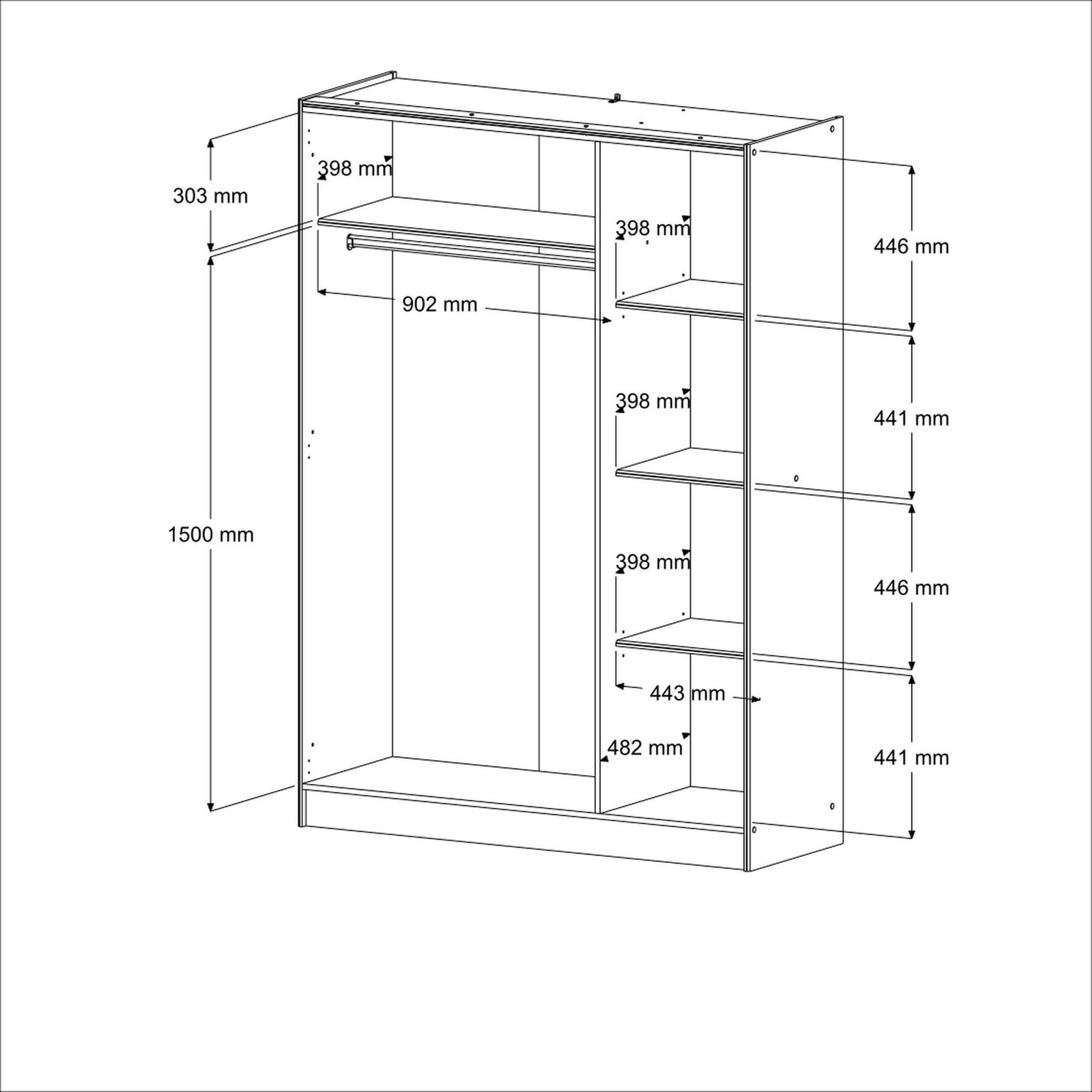 Voir la diapositive 4 : Armoire de chambre adulte 3 portes 1 miroir central L139cm ARIZONA