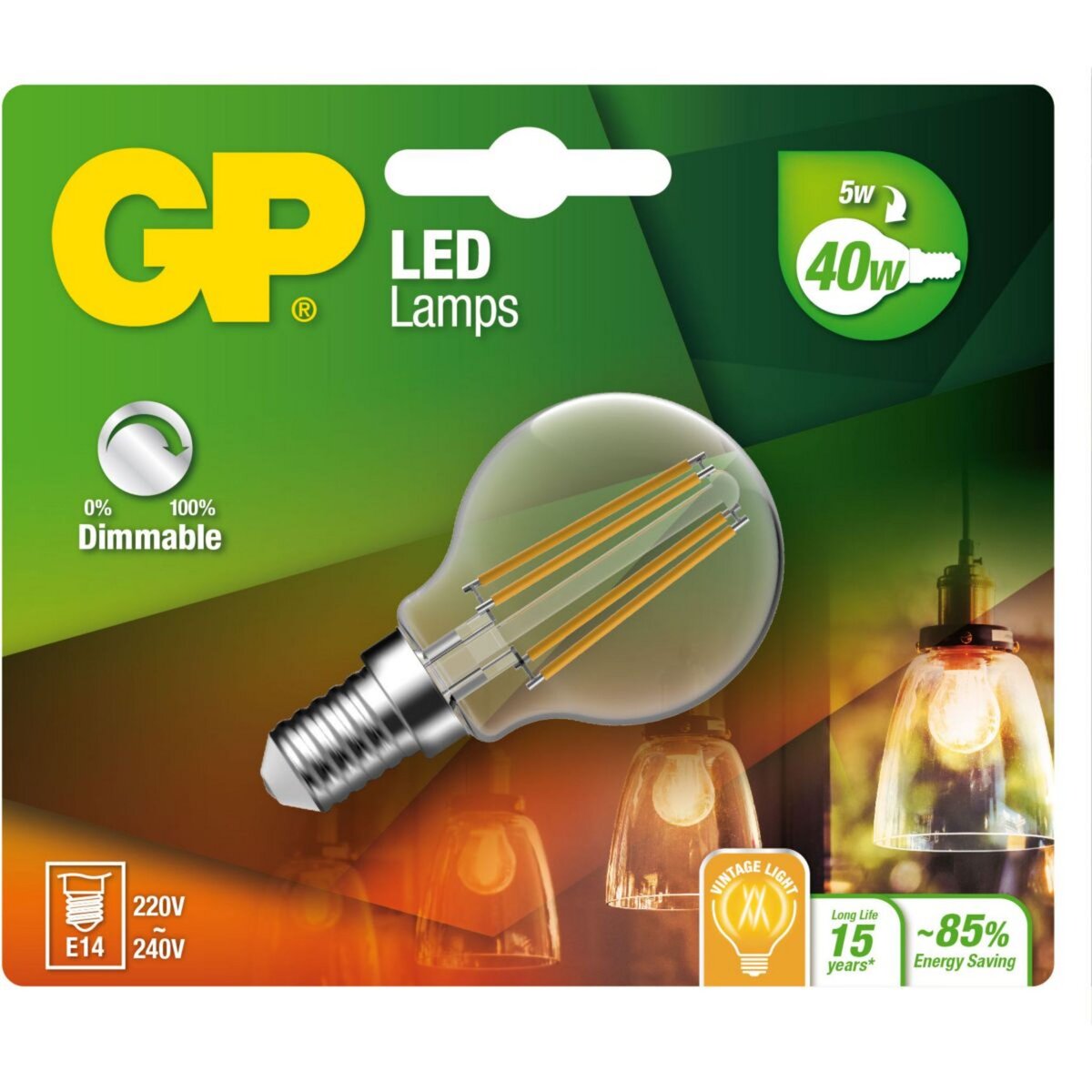 GP BATTERIES Ampoule LED FILAMENT MGLOBE DIM E14 5W40W pas cher