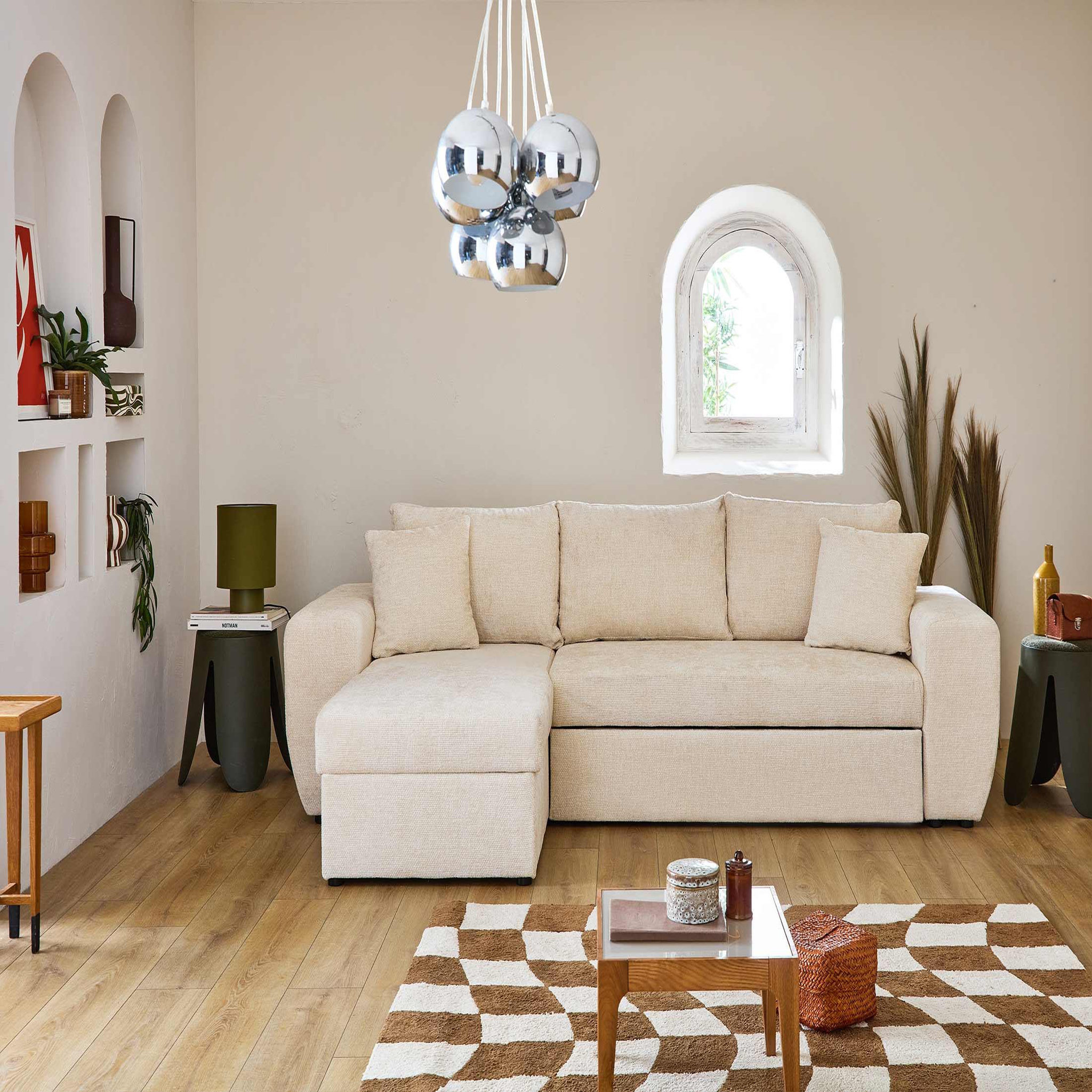 Voir la diapositive 6 : BEST MOBILIER Milan - canapé d'angle réversible 4 places - convertible avec coffre - en velours texturé