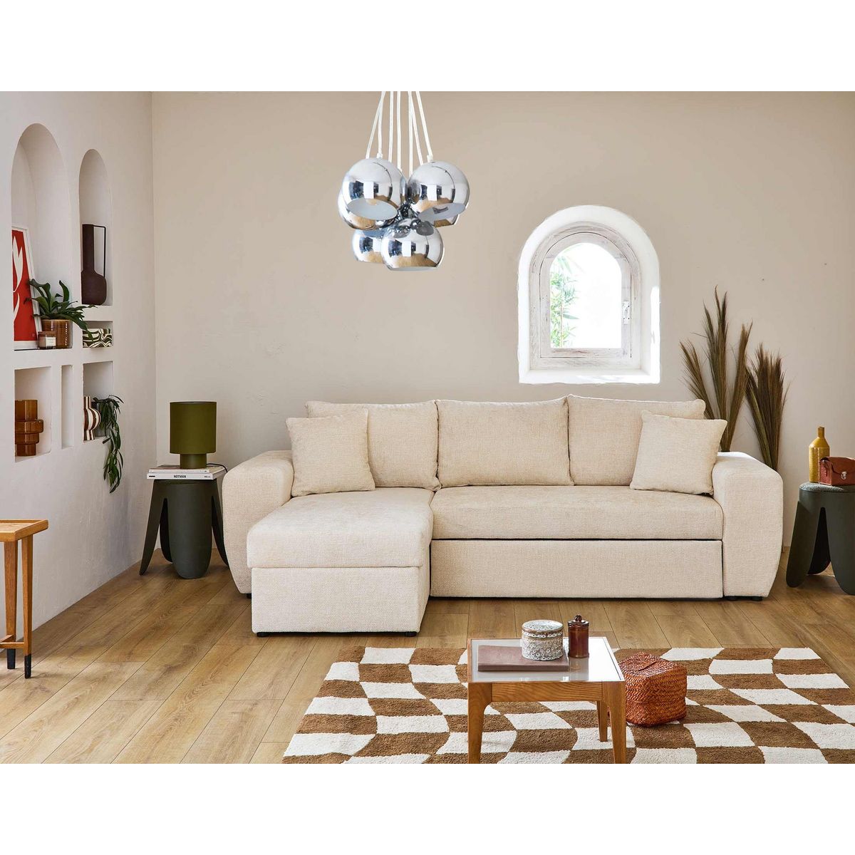 BEST MOBILIER Milan - canapé d'angle réversible 4 places - convertible avec coffre - en velours texturé