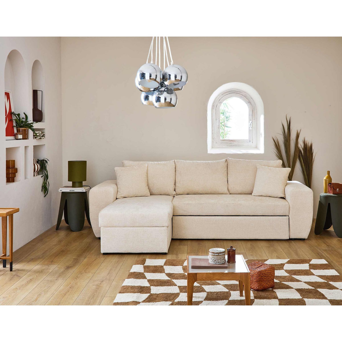 BEST MOBILIER Milan - canapé d'angle réversible 4 places - convertible avec coffre - en velours texturé