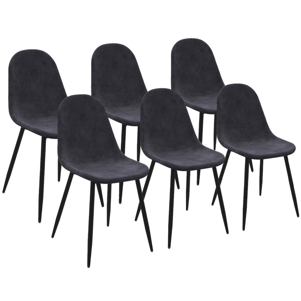 ID MARKET Lot de 6 chaises DALI en velours gris foncé pour salle à manger