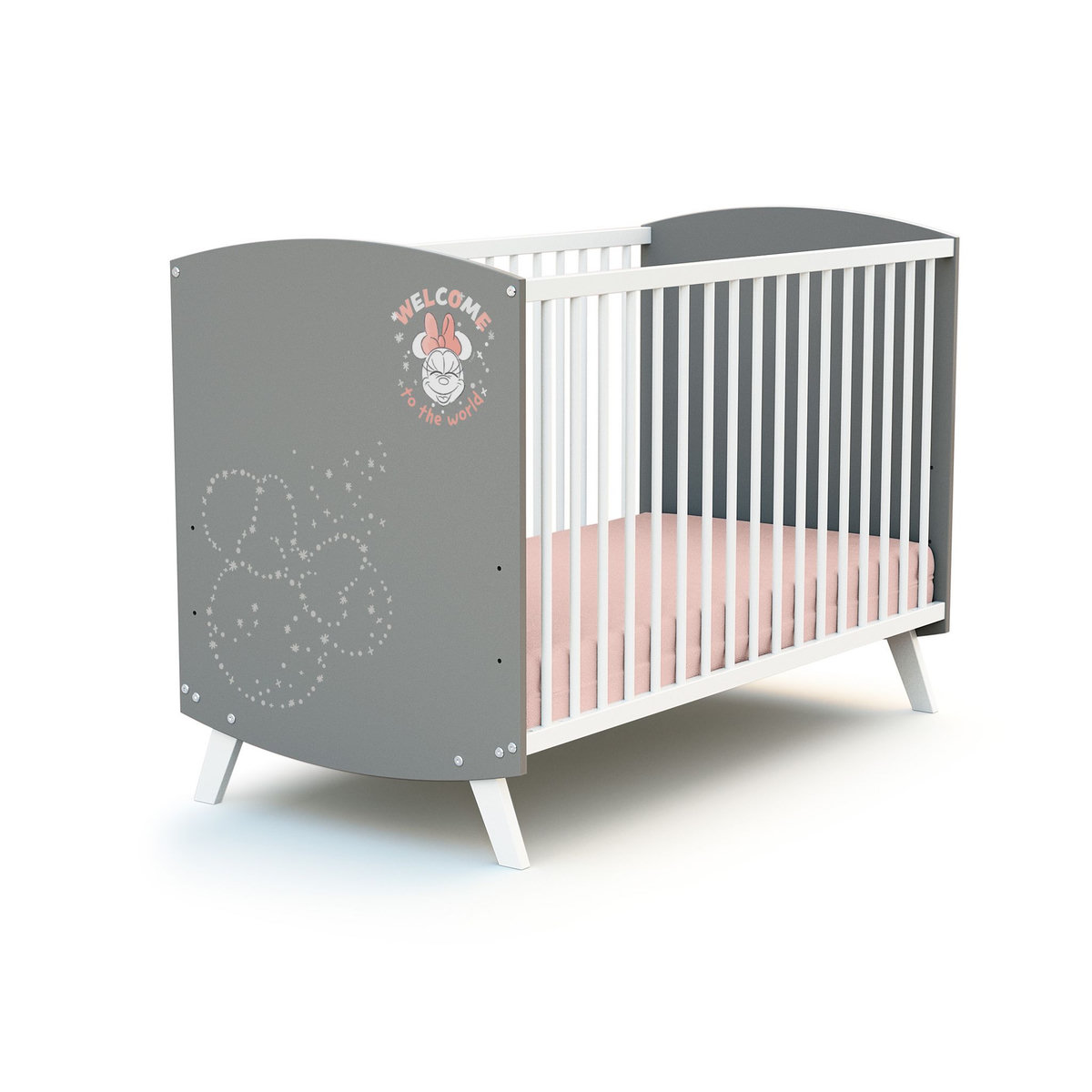 AT4 Ensemble lit bébé 60x120 cm et commode à langer 3 tiroirs MINNIE DISNEY Gris