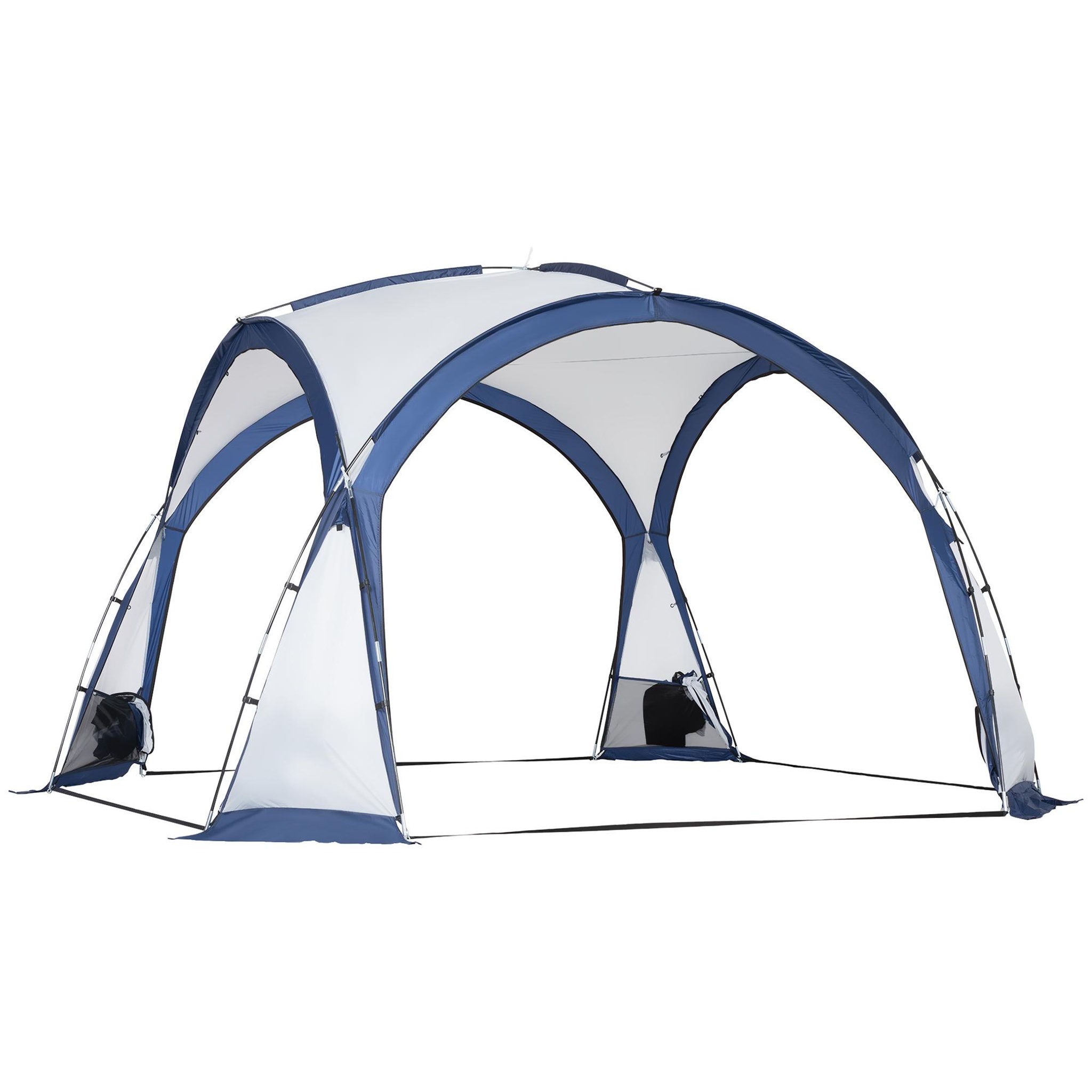 Voir la diapositive 1 : OUTSUNNY Tente de camping dôme familiale 6-8 personnes - 4 portes en filet zippées, tissu oxford amovible, crochet lampe, sac de transport - dim. 350l x 350l x 230h cm - blanc bleu