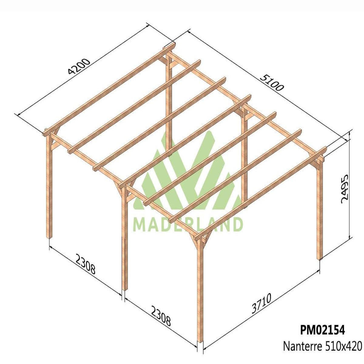 JARDIDECO Carport en bois Nanterre 510 x 420 cm - Maderland