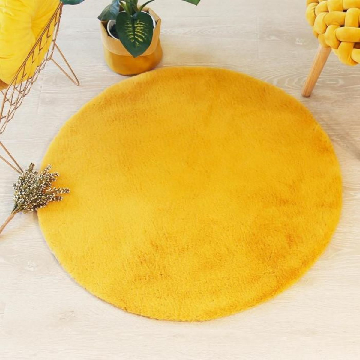 ATMOSPHERA Tapis Rond Imitation Fourrure  Doucea  80cm Ocre