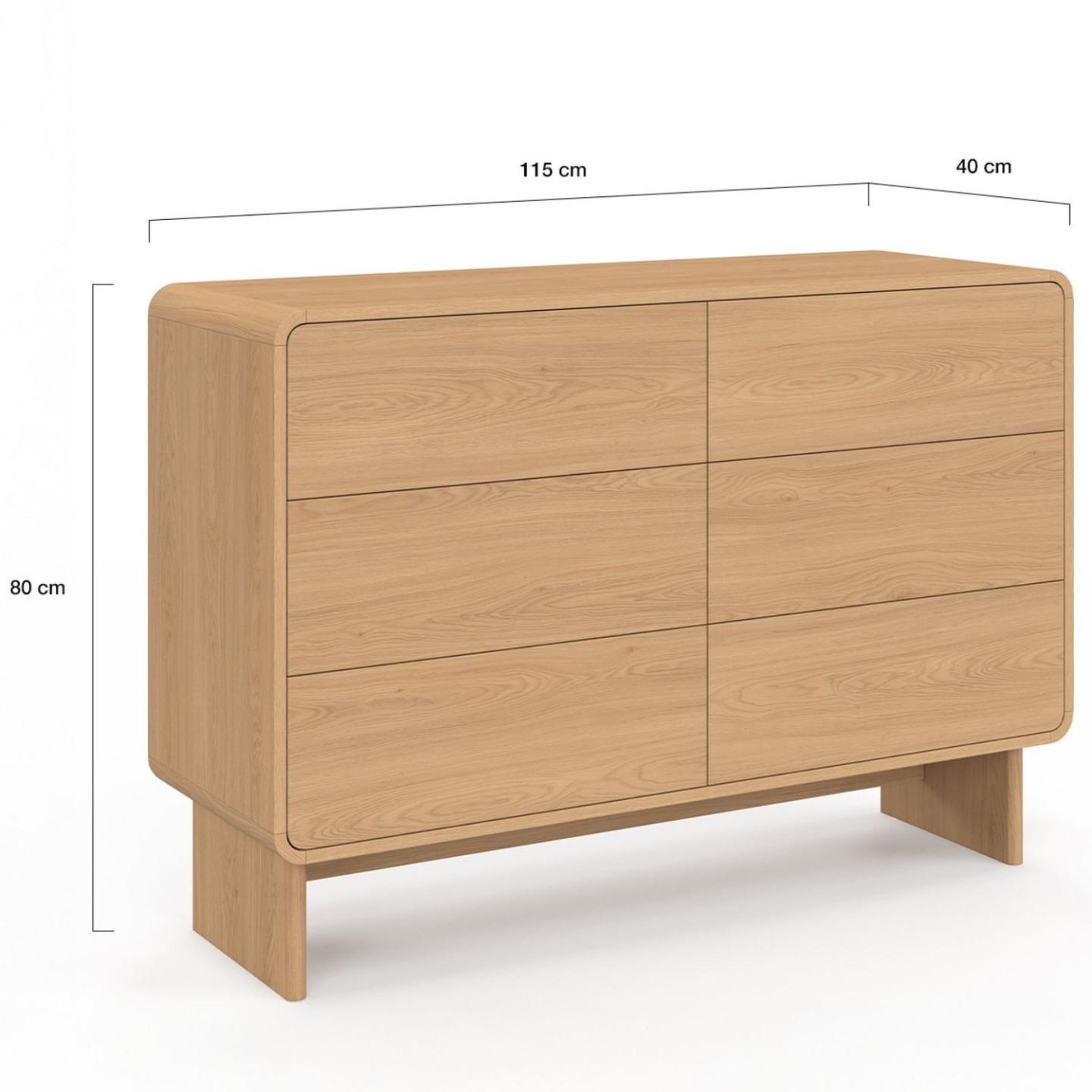 Voir la diapositive 5 : ID MARKET Commode 6 tiroirs capucine 115 cm façon hêtre design arrondi