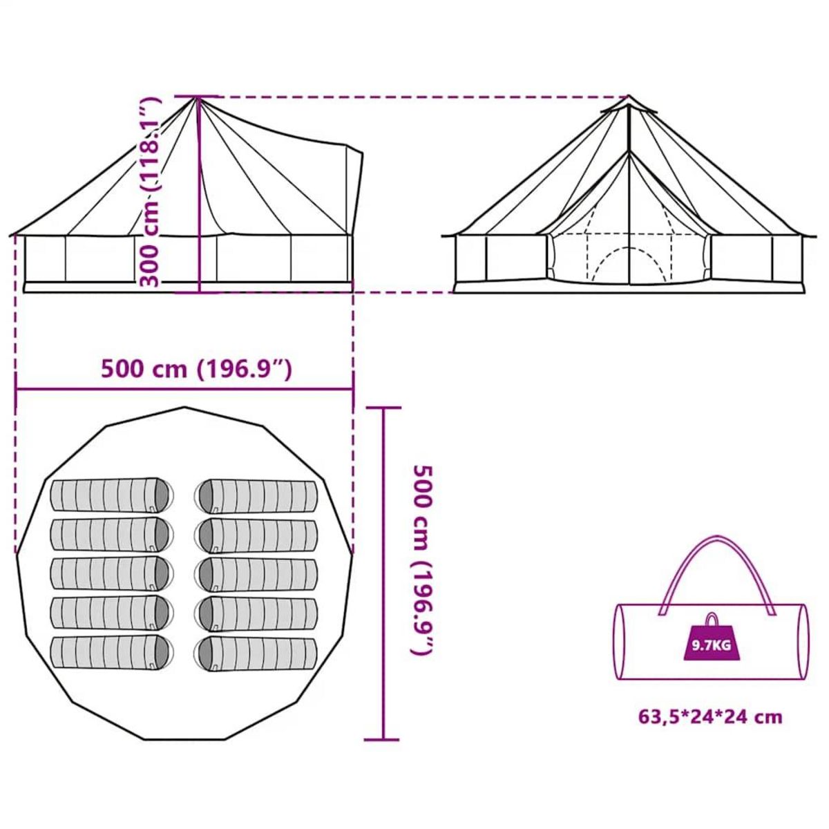 VIDAXL Tente familiale tipi 10 personnes vert impermeable