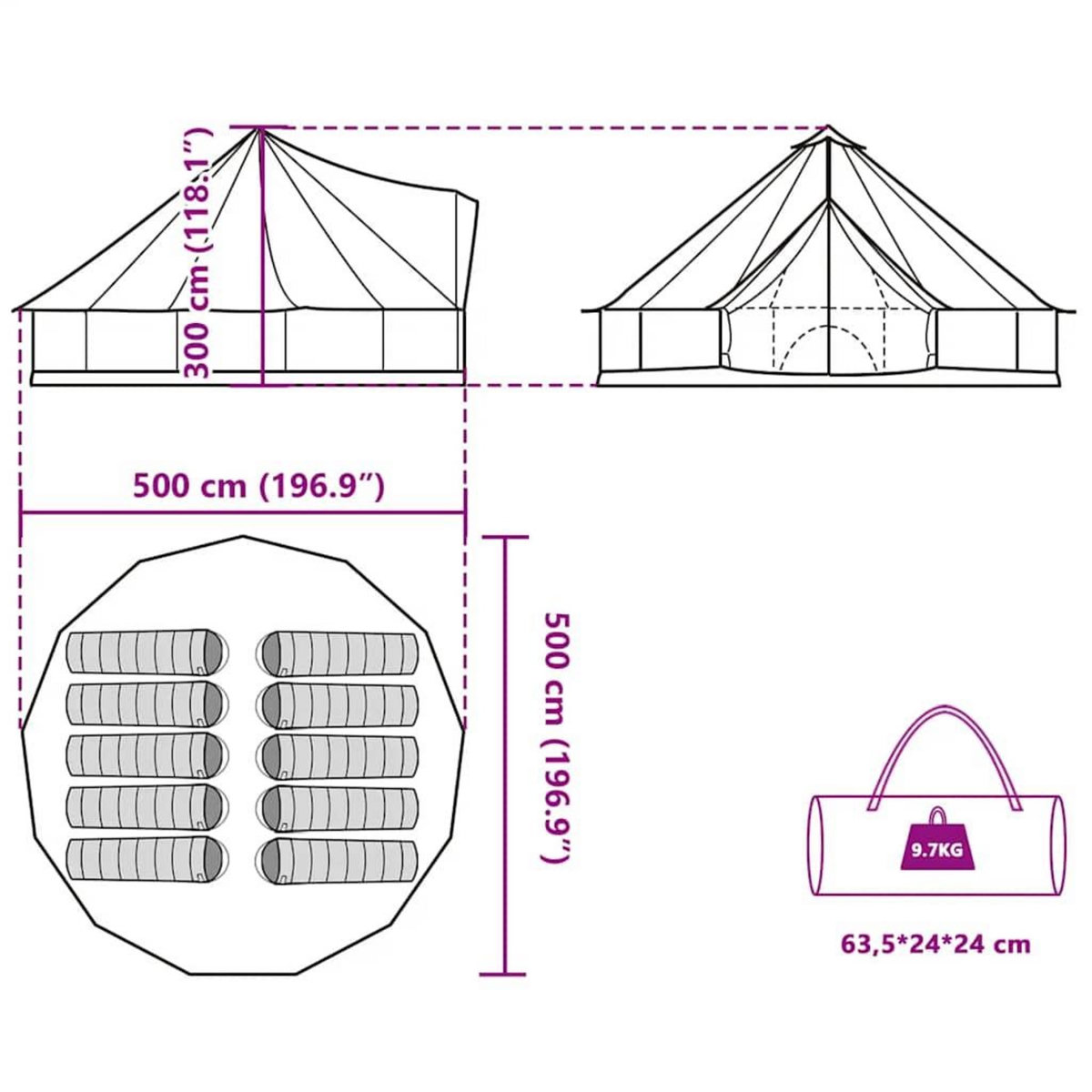 VIDAXL Tente familiale tipi 10 personnes vert impermeable