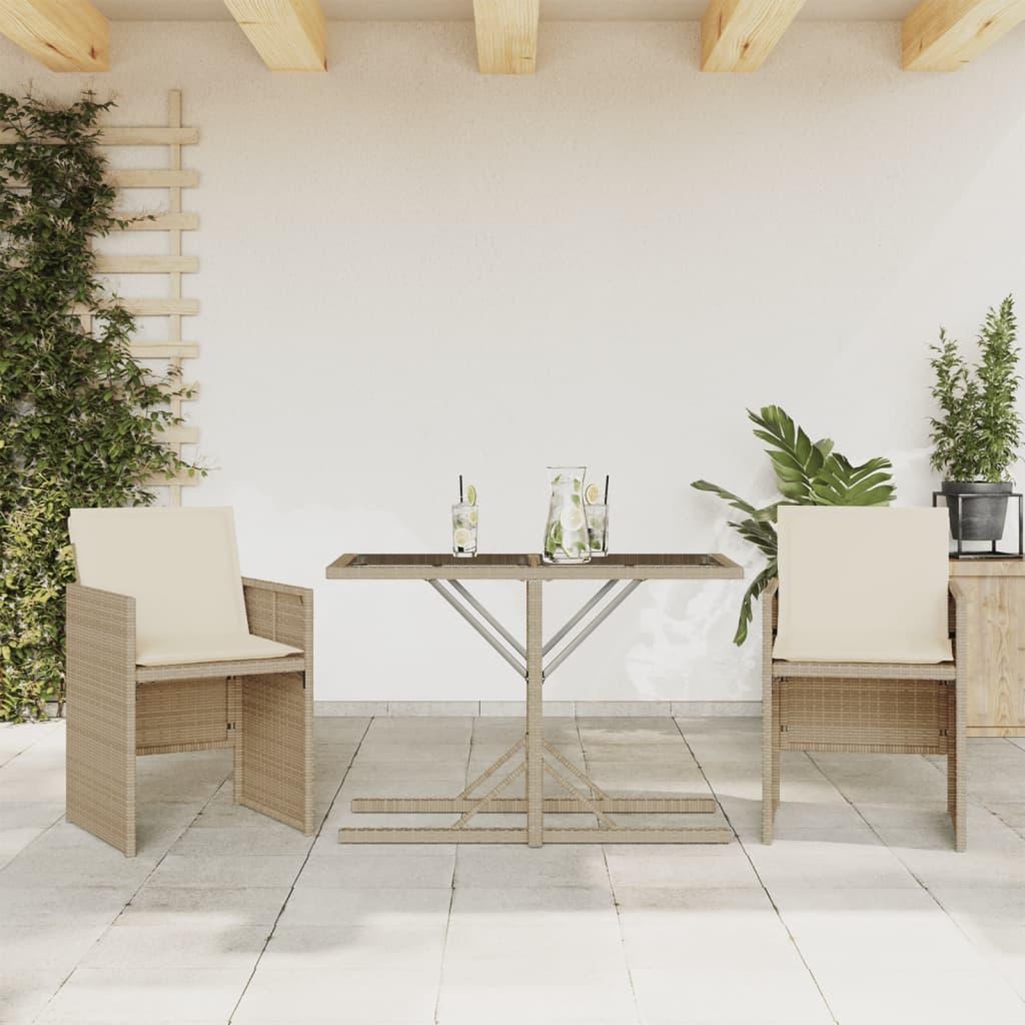 VIDAXL Ensemble de bistro 3 pcs avec coussins beige resine tressee