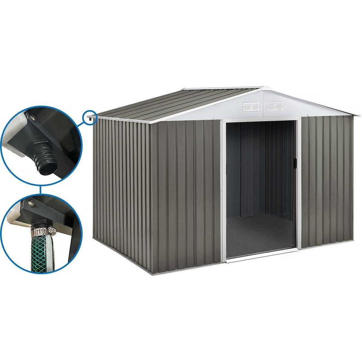 Habitat et Jardin Abri jardin métal  Dallas  - 8.84m² avec gouttière - Taupe