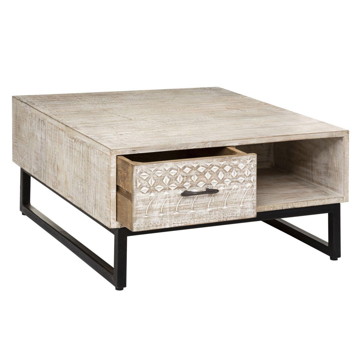 ATMOSPHERA Table basse 2 tiroirs Ajay - Beige et noir