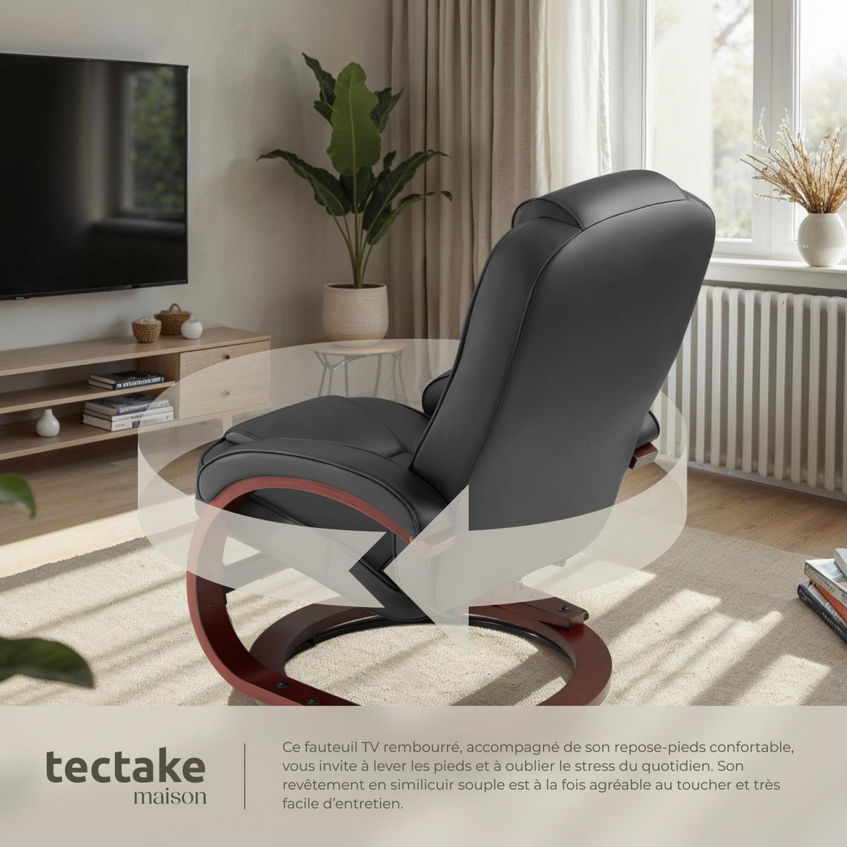 tectake Fauteuil relax pied rond avec repose-pieds noir/marron