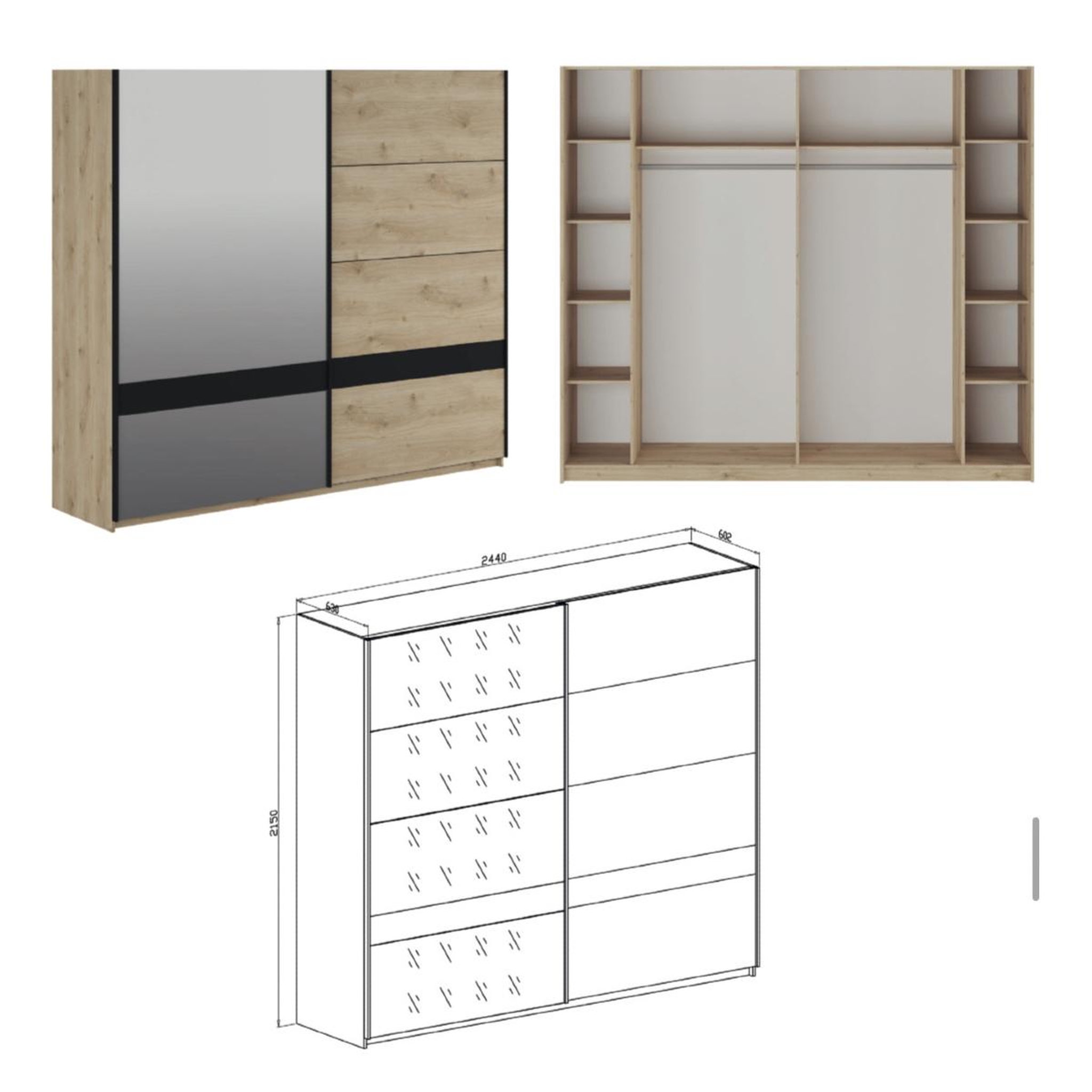 Voir la diapositive 5 : JLC KREATION Armoire moderne avec portes coulissantes 245cm amelia