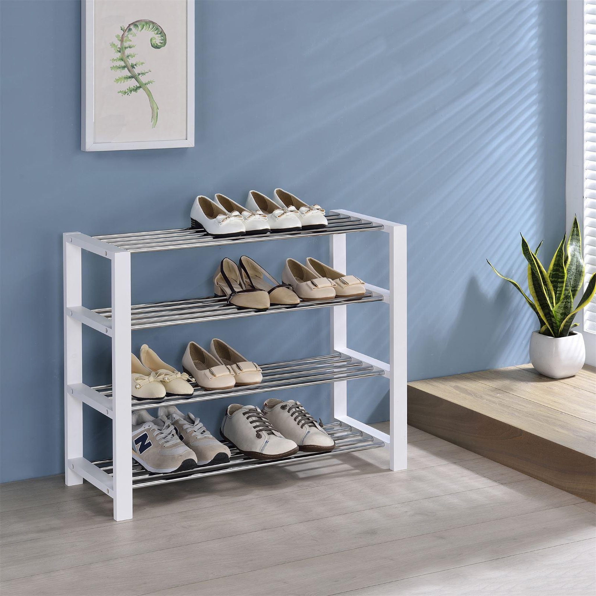 Voir la diapositive 2 : IDIMEX Etagère à chaussures ARINA, en pin et métal chromé, 3 tailles disponibles