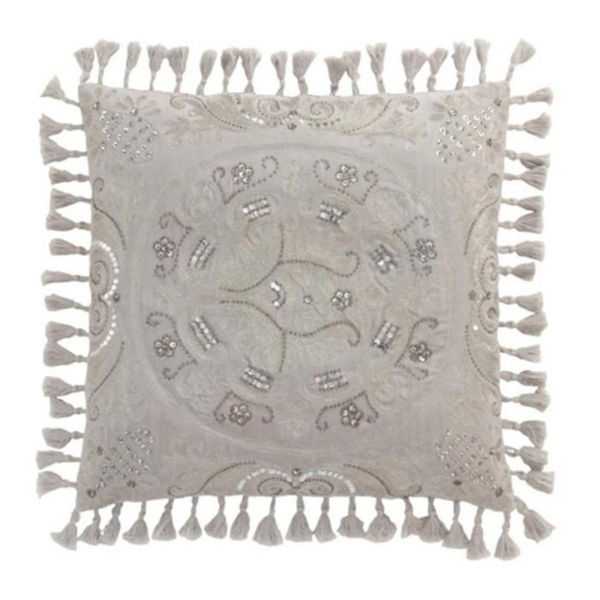 Paris Prix Coussin Velours à Pompons  Marocain  45x45cm Gris
