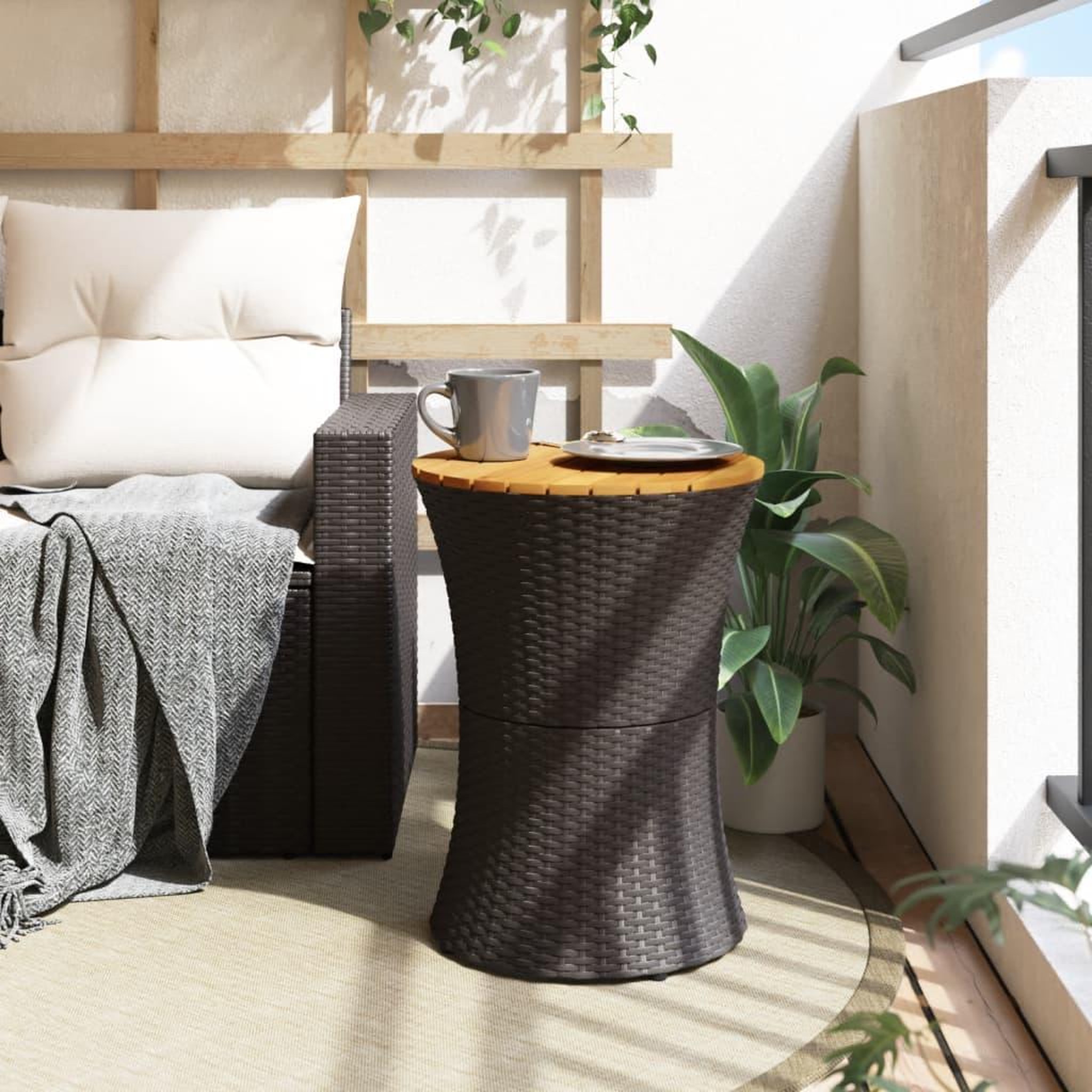 Voir la diapositive 3 : VIDAXL Table d'appoint de jardin forme tambour noir rotin bois massif