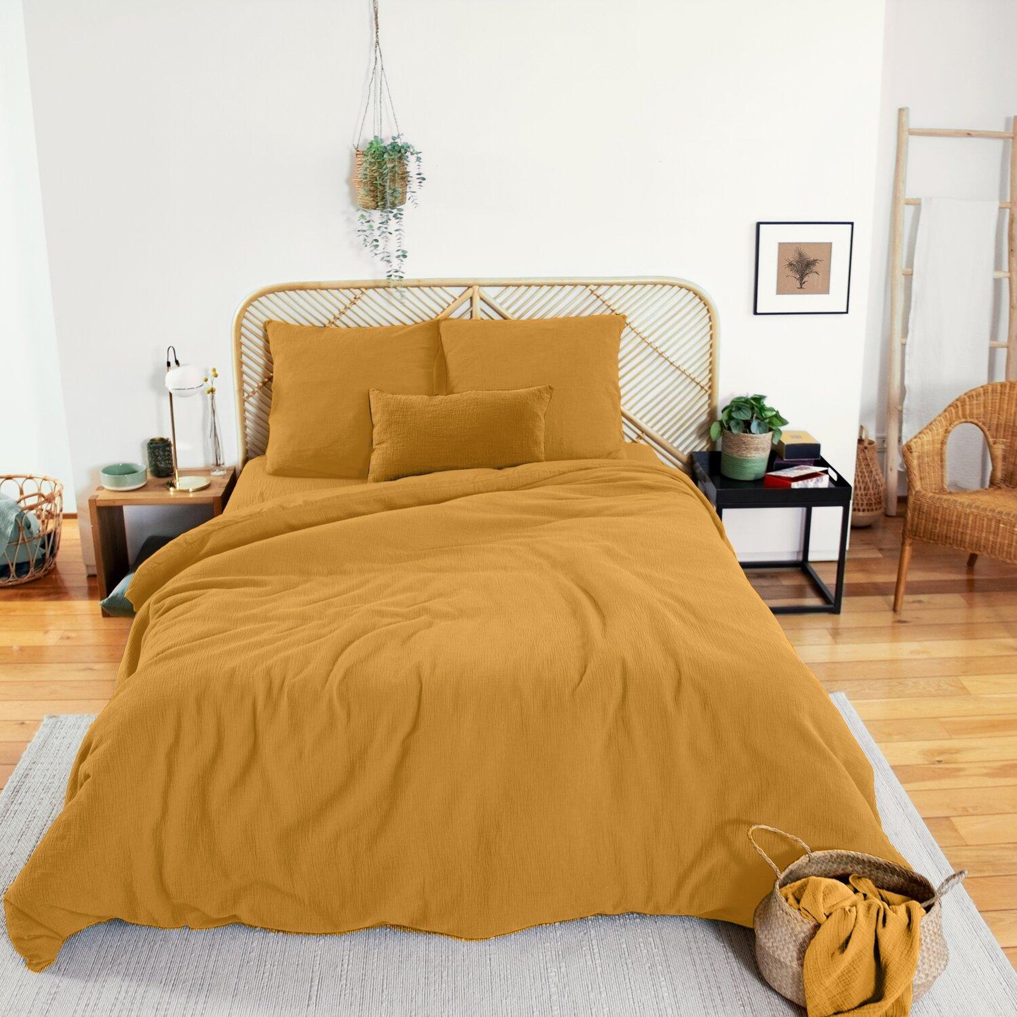 Voir la diapositive 1 : Home collection Parure housse de couette 100% gaze de coton 57 fils - kaki
