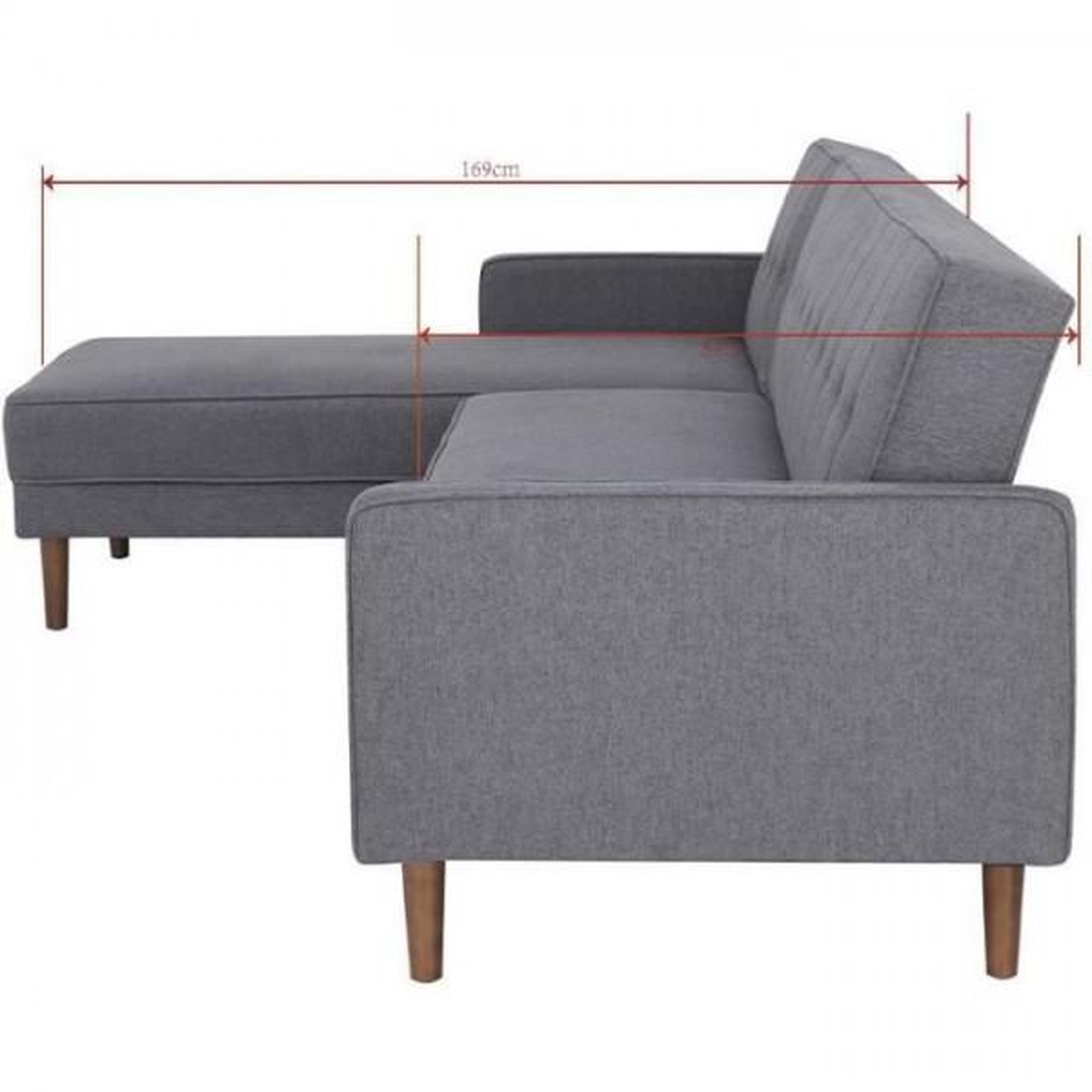 Voir la diapositive 5 : MARKET24 Canapé d'angle convertible 3 places réversible - Tissu gris foncé - Pieds en bois - L 286 x P 169 x H 80 cm - IMANIA