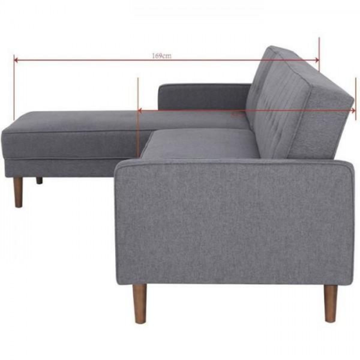 MARKET24 Canapé d'angle convertible 3 places réversible - Tissu gris foncé - Pieds en bois - L 286 x P 169 x H 80 cm - IMANIA