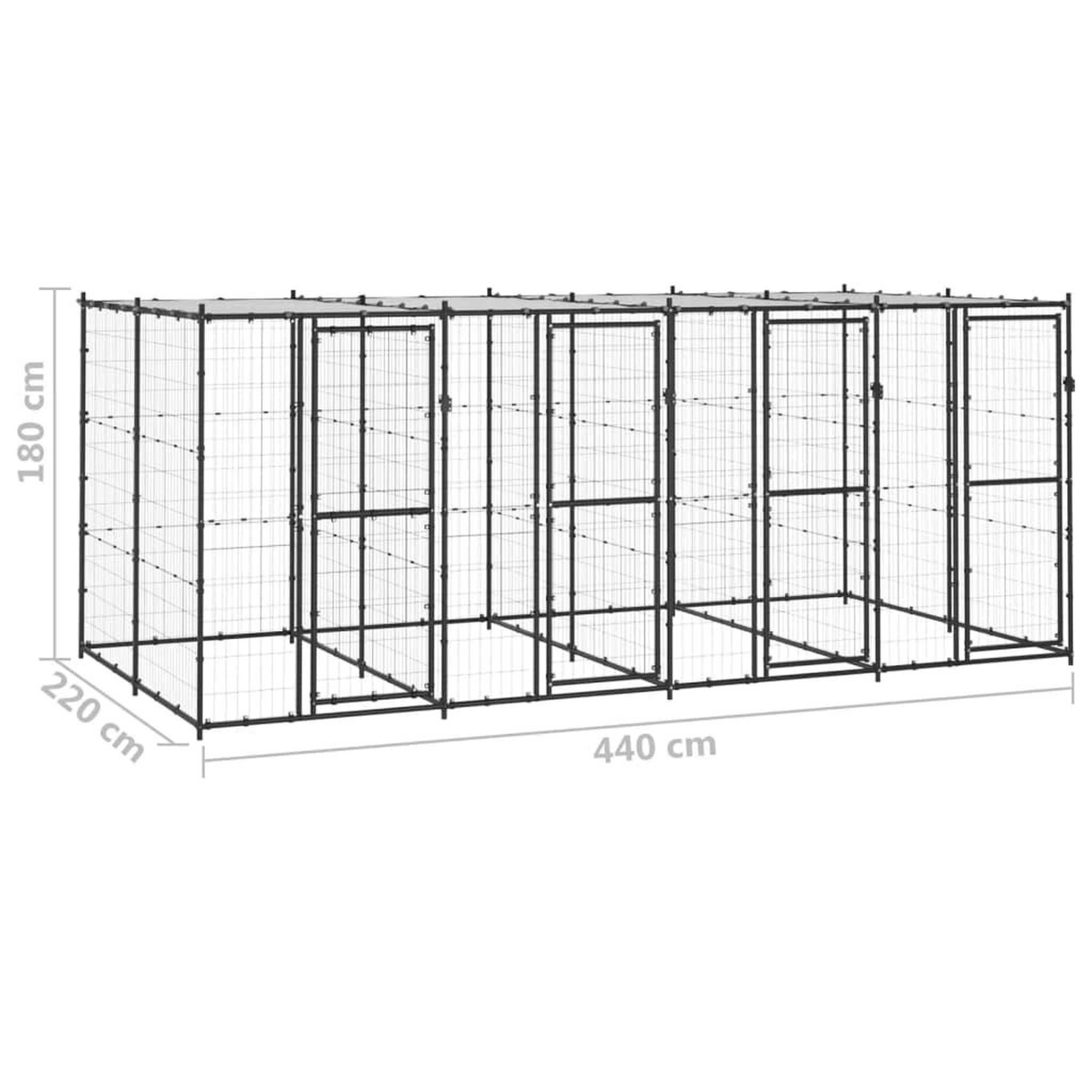 Voir la diapositive 6 : VIDAXL Chenil exterieur Acier avec toit 9,68 m²