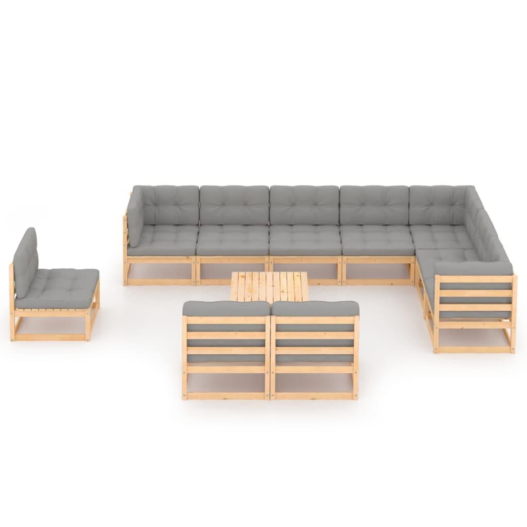Voir la diapositive 2 : VIDAXL Salon de jardin 11 pcs avec coussins Bois de pin massif