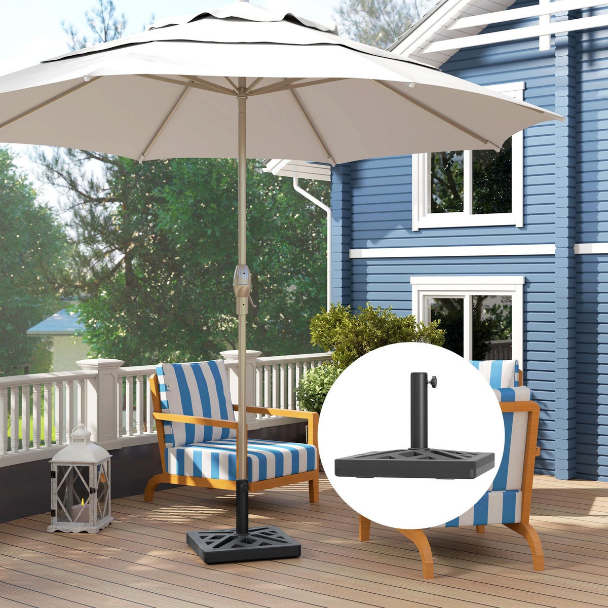 OUTSUNNY Pied de parasol carré design graphique ajouré dim. 45 x 45 x 33,5 cm poids net 15 Kg HDPE noir