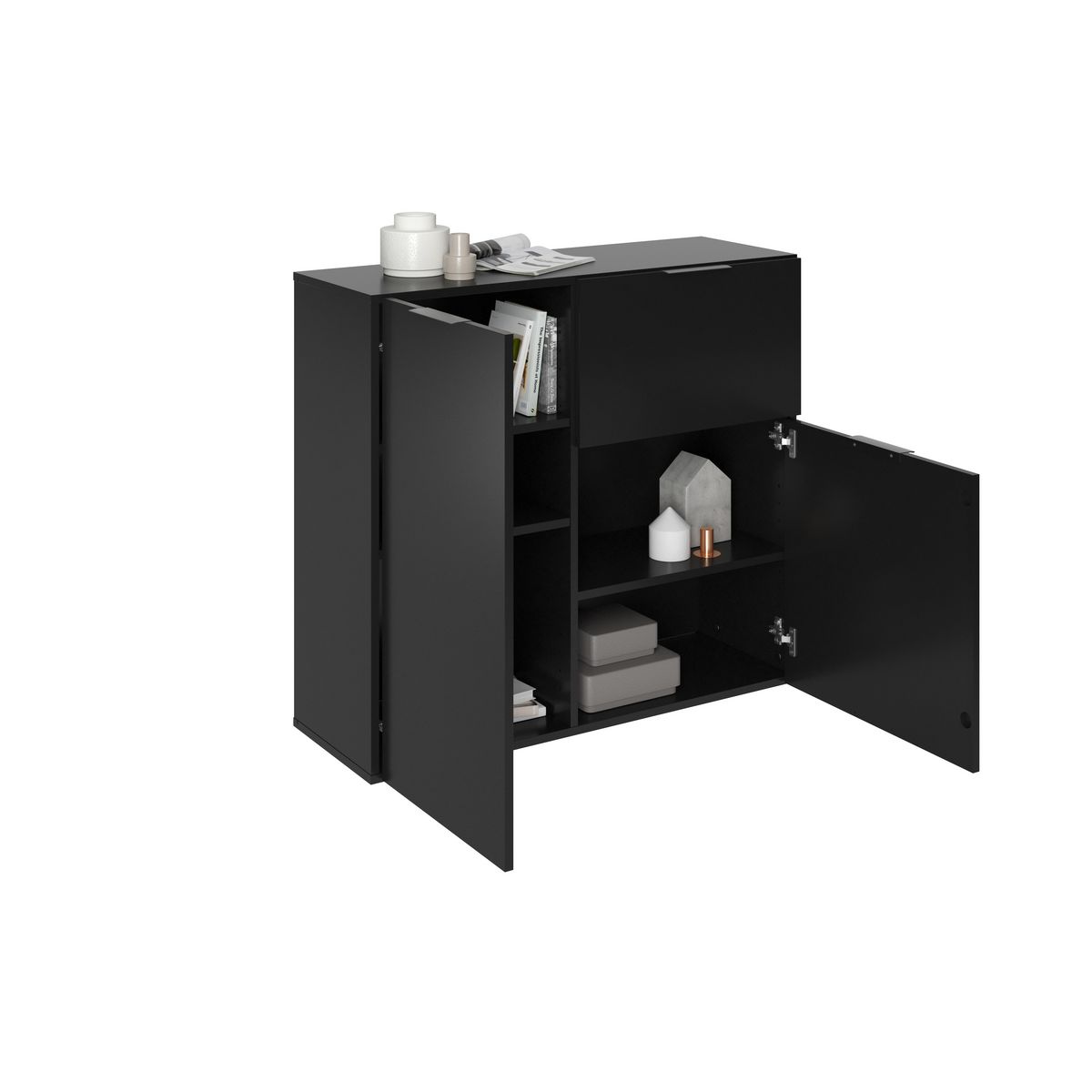 Commode de rangement 2 portes 1 tiroir L90 cm DARIK