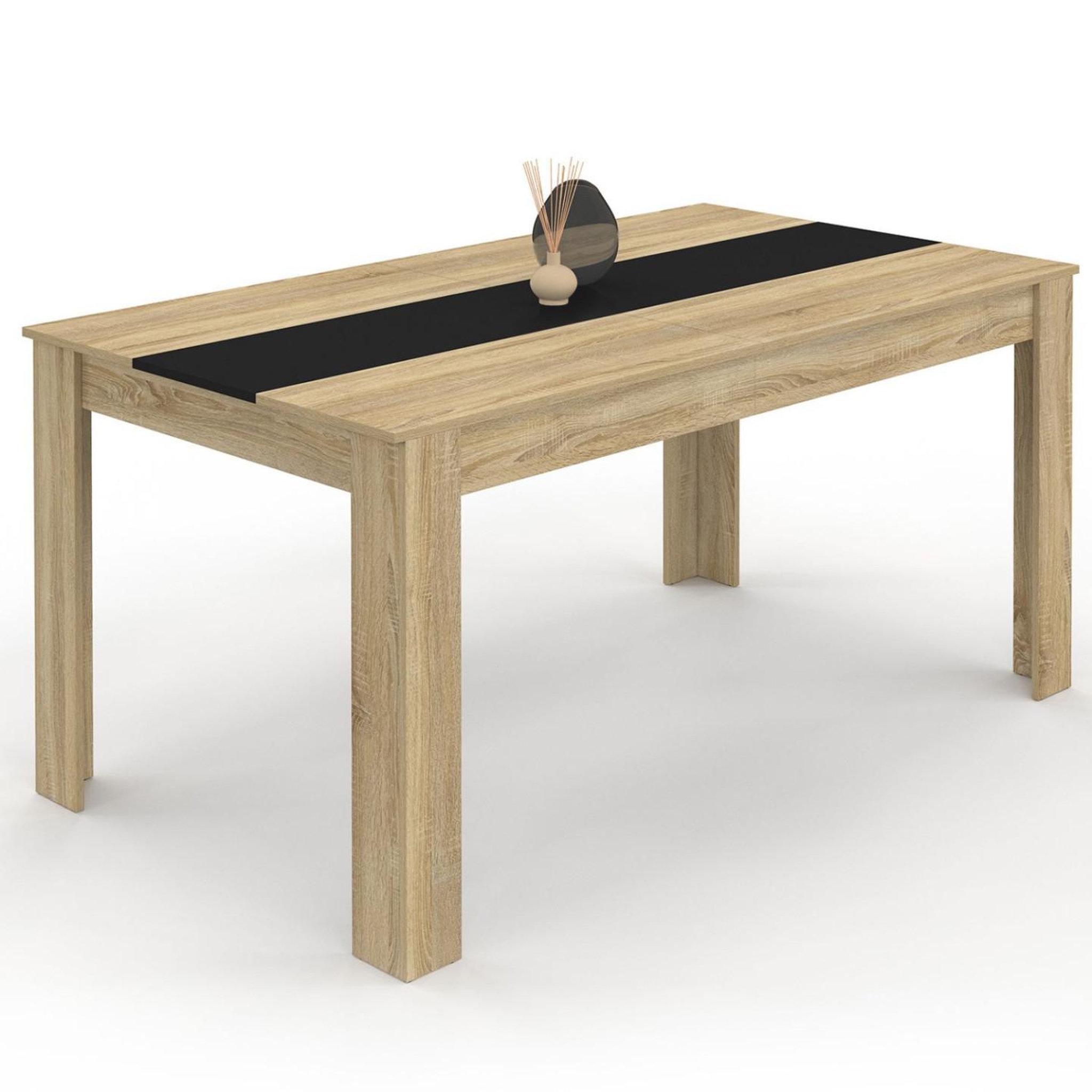 ID MARKET Table à manger rectangle georgia 8 personnes imitation hêtre et noire 160 x 80 cm