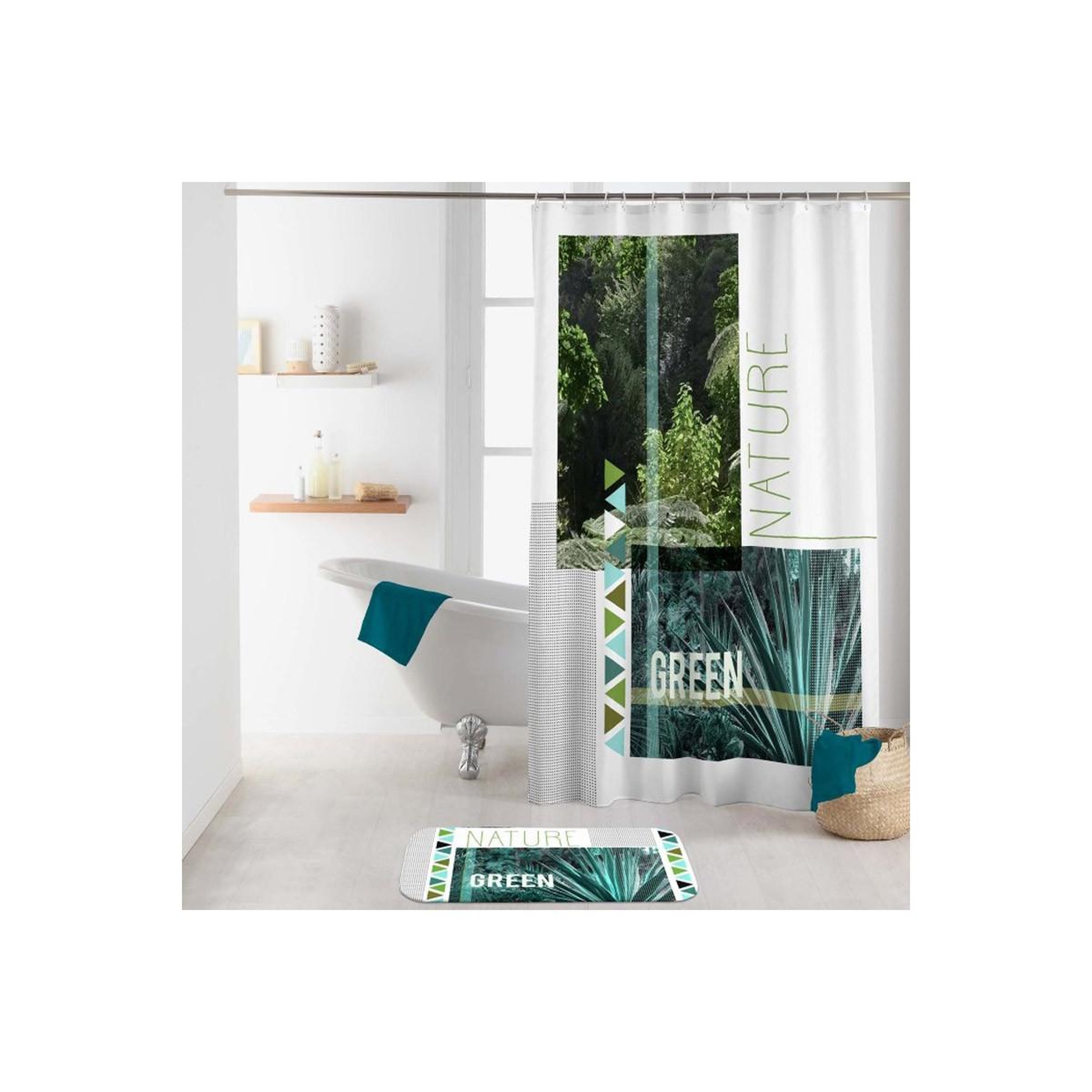 Douceur d'Intérieur Rideau de douche  green nature  180x200cm blanc