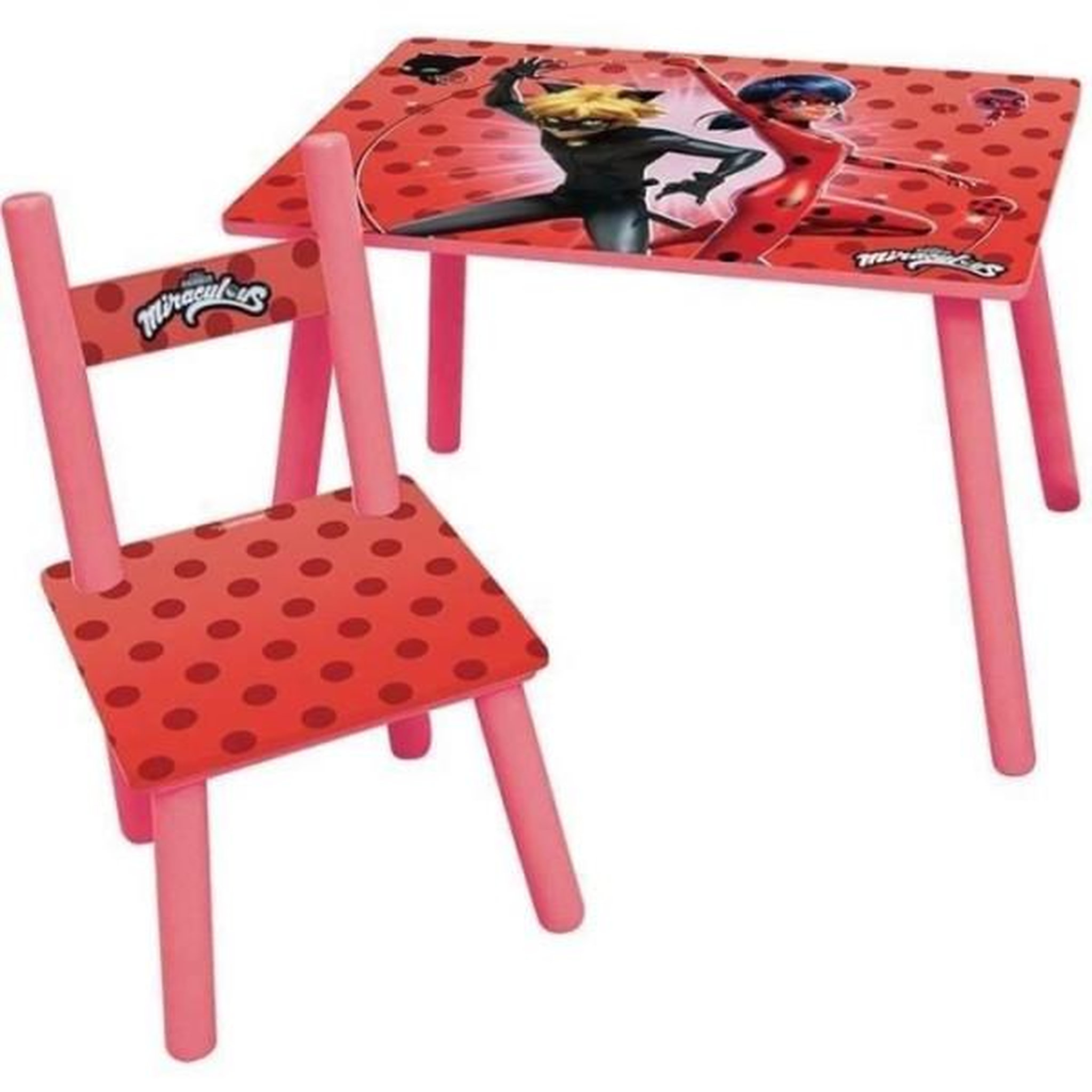 Fun House FUN HOUSE Miraculous Ladybug Table H 41,5 cm x l 61 cm x P 42 cm avec une chaise H 49,5 cm x l 31 cm x P 31,5 cm - Pour enfant