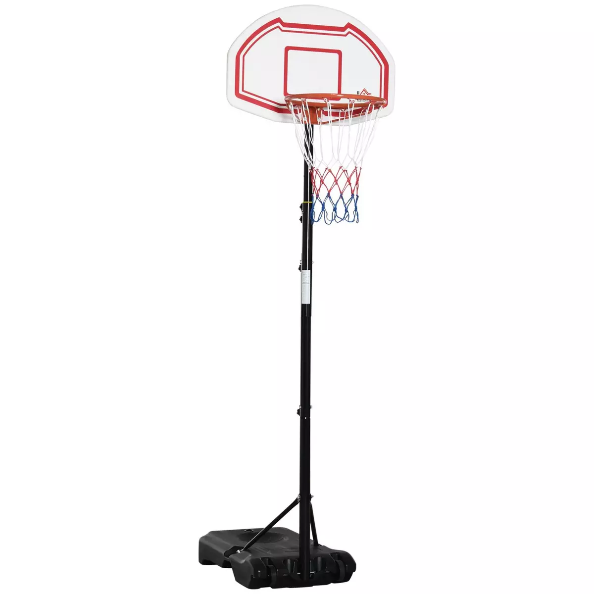 HOMCOM Panier de Basket-Ball sur pied avec poteau panneau - base de lestage sur roulettes - hauteur réglable 5 niveaux 2,45-2,95 m - acier HDPE noir blanc