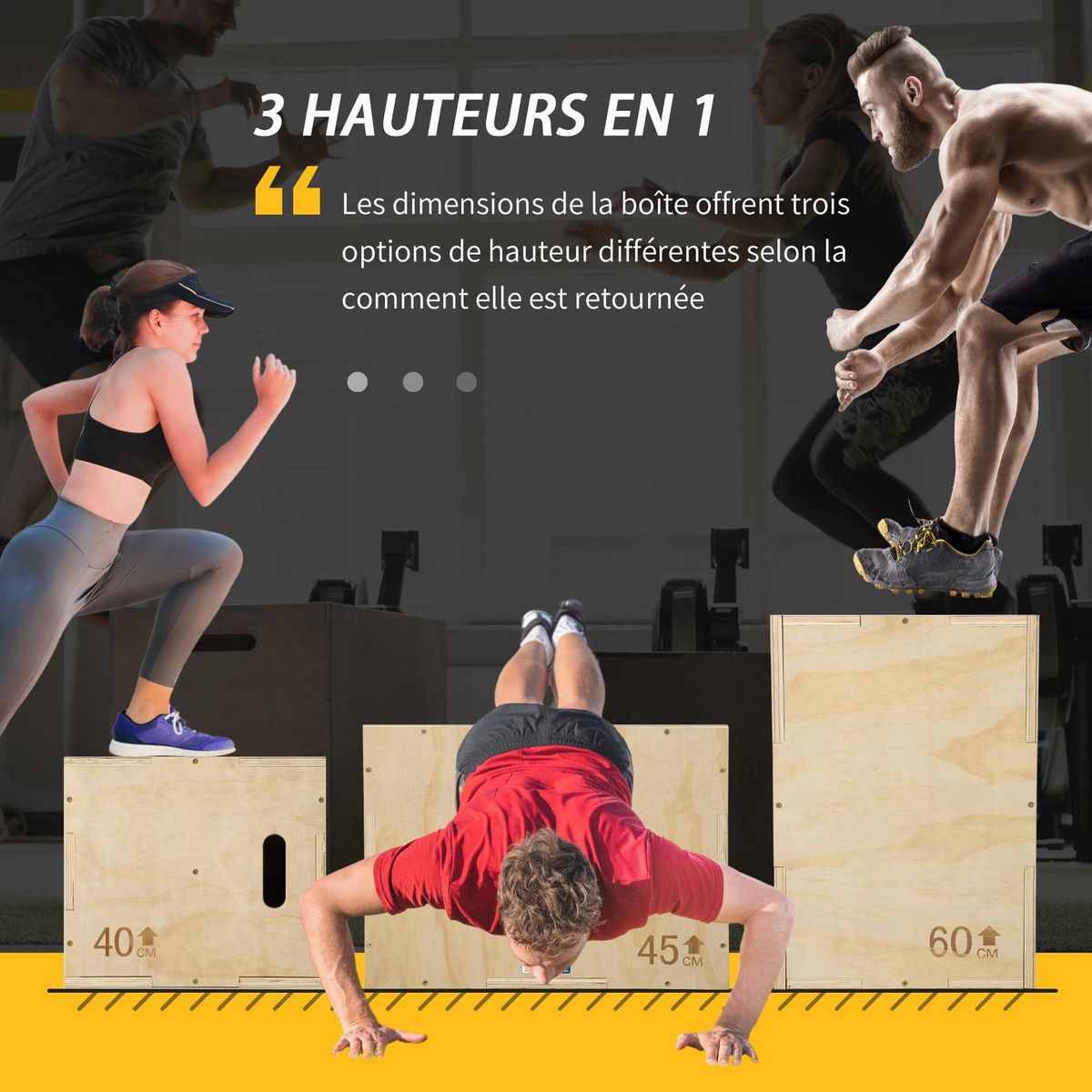 HOMCOM Box jump - box de pliométrie - collaboration Aosom.fr x FFHandball - 40/45/60H cm - max. 120 Kg - bois