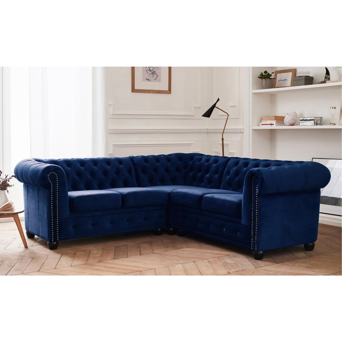 LISA DESIGN William - canapé chesterfield d'angle réversible - 5 places - en velours