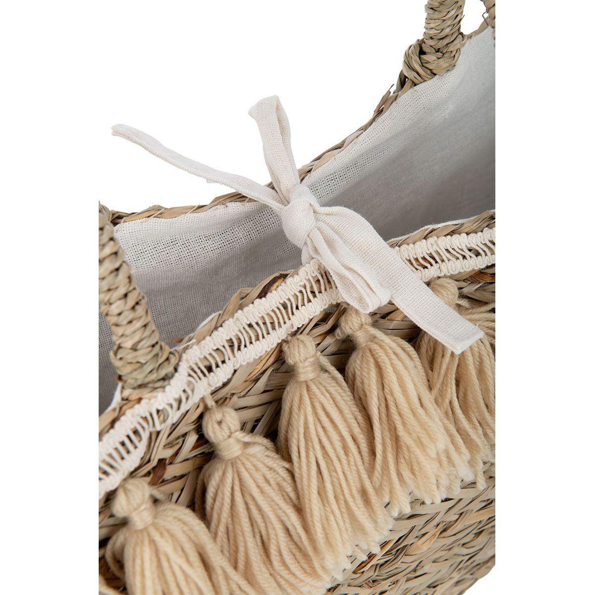 Voir la diapositive 2 : J-LINE Sac de plage  pompons  50cm naturel & beige