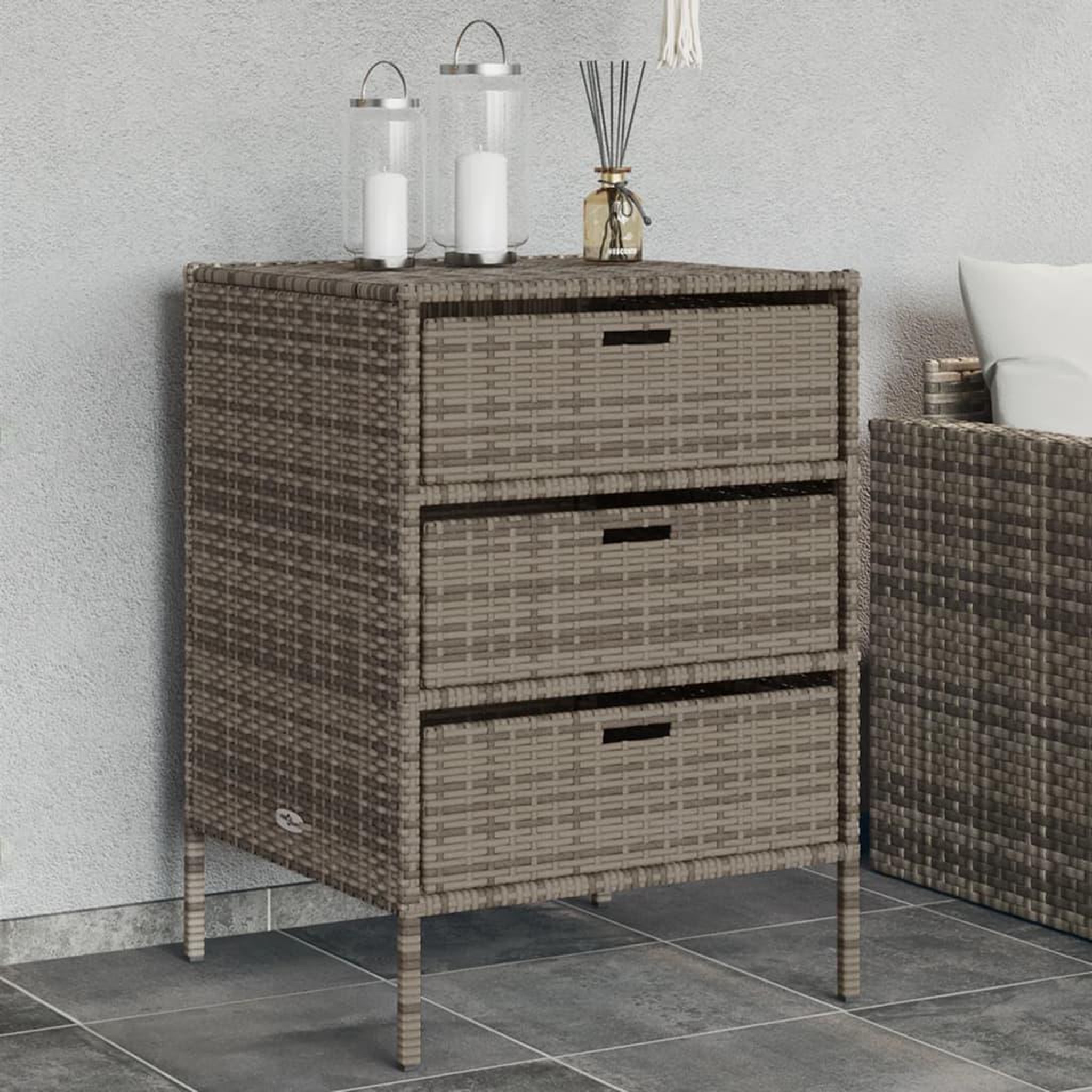 VIDAXL Armoire de rangement de jardin et 3 tiroirs gris resine tressee